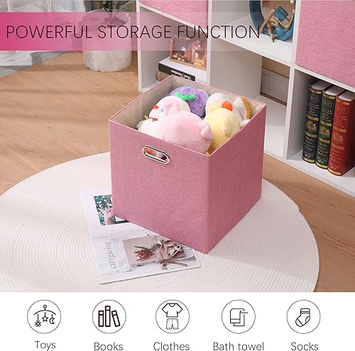 Miniatura 5 de Cajas Organizadoras de Almacenamiento de Cubo Rosa 33x33x33 cm, Juego de 4 Cajas de Organización Plegables con Asas, Cajas de Almacenamiento