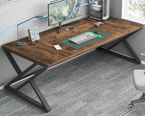 Miniatura 7 de HSH Escritorio rústico para computadora de 70.8 pulgadas, escritorio industrial extra grande para oficina en casa, escritorio ejecutivo largo y