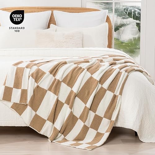 Miniatura 5 de EVERGRACE Manta de punto a cuadros súper suave para sofá, acogedora manta de punto de microfibra mullida y esponjosa de felpilla a cuadros para