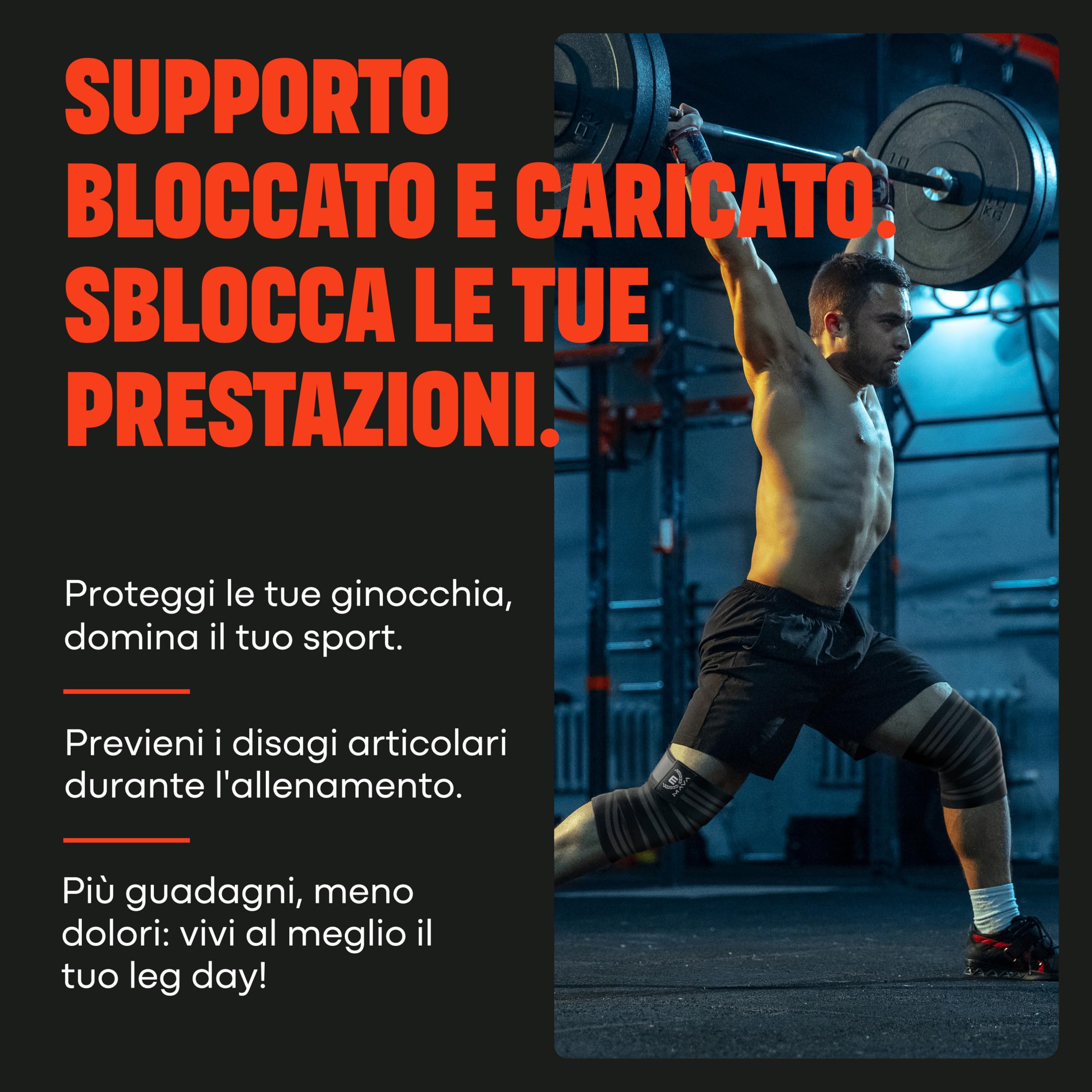 Mava Fasce per Ginocchia (Coppia) per Uomini e Donne - Ginocchiera Sportiva ed Elastica per Palestra - Compressione da 183 cm