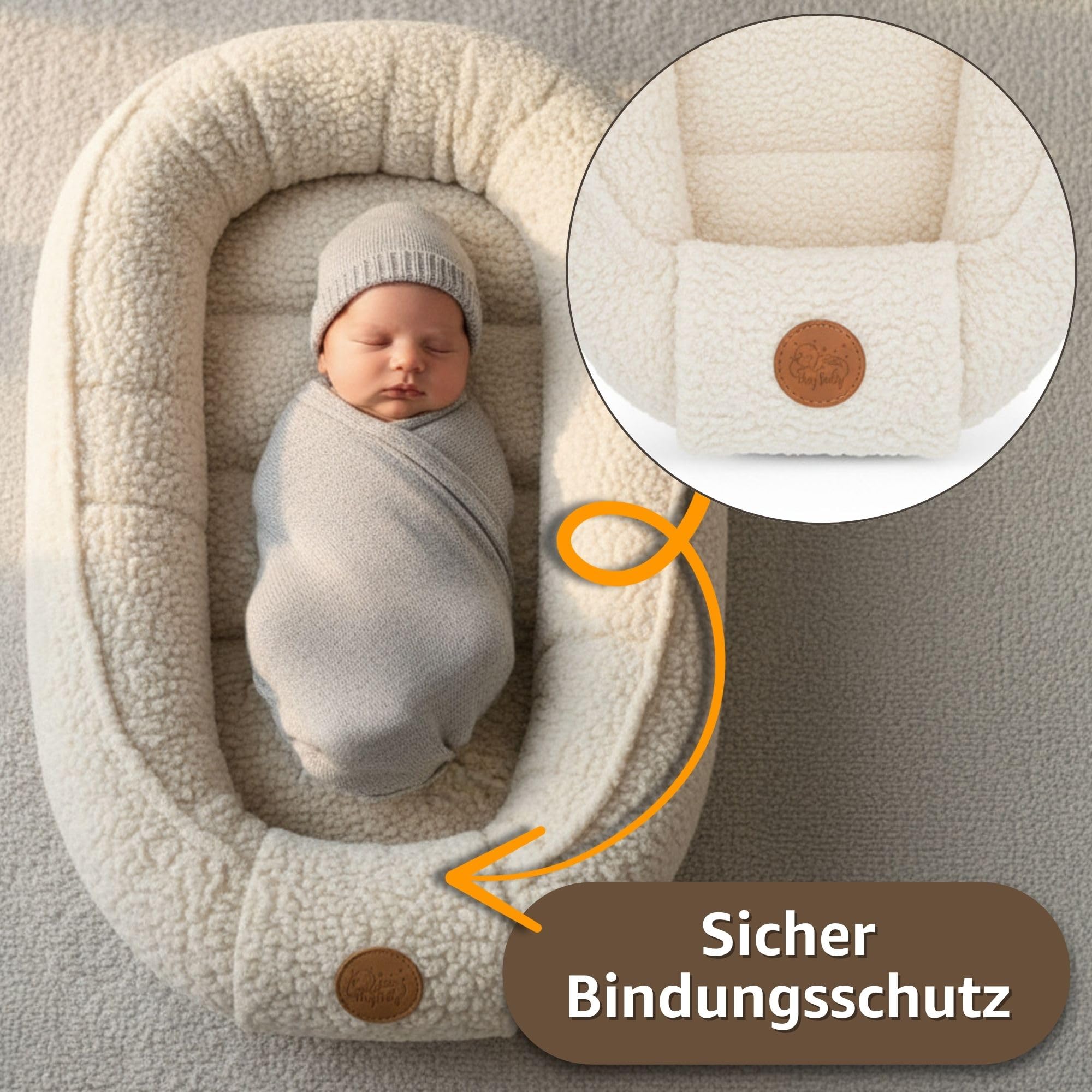 Babynest Nestchen Baby aus Teddy Plüsch 90x50 cm - Babynestchen Neugeborene Nest für Kinder Bett und Babybett tragbar Kuschelnest Coccon für Jungen und Mädchen Cremefarben