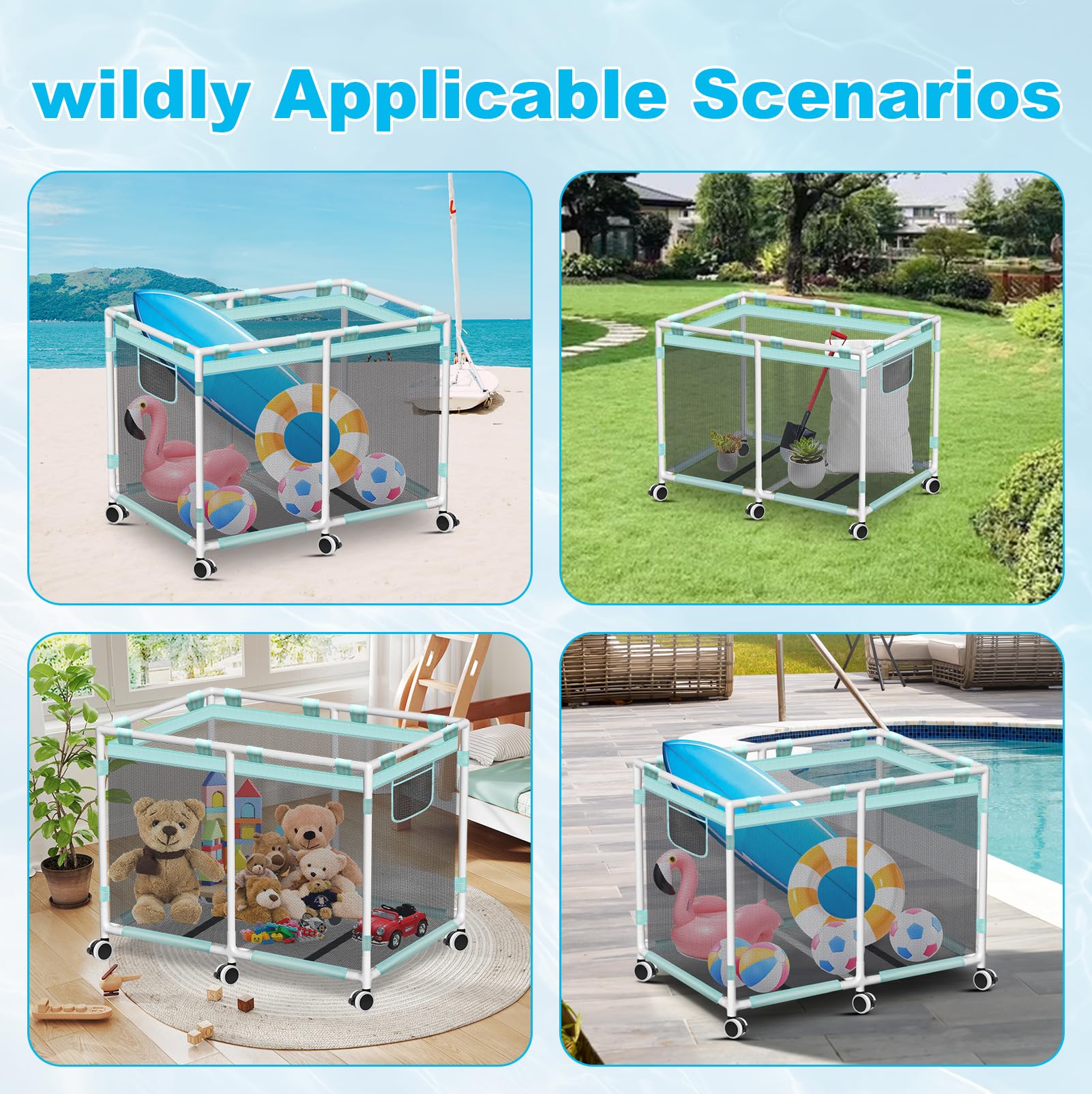 Contenedor de almacenamiento para piscina, 1200 L (69 x 32 x 35 pulgadas), fideos de piscina para accesorios de natación, soporte para fideos, juguetes, flotadores y toallas, almacenamiento resistente