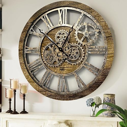 Vista 55 de ImprovingLife The Gears Clock The Original Real Moving Gear Reloj de pared vintage industrial de gran tamaño rústico de gran