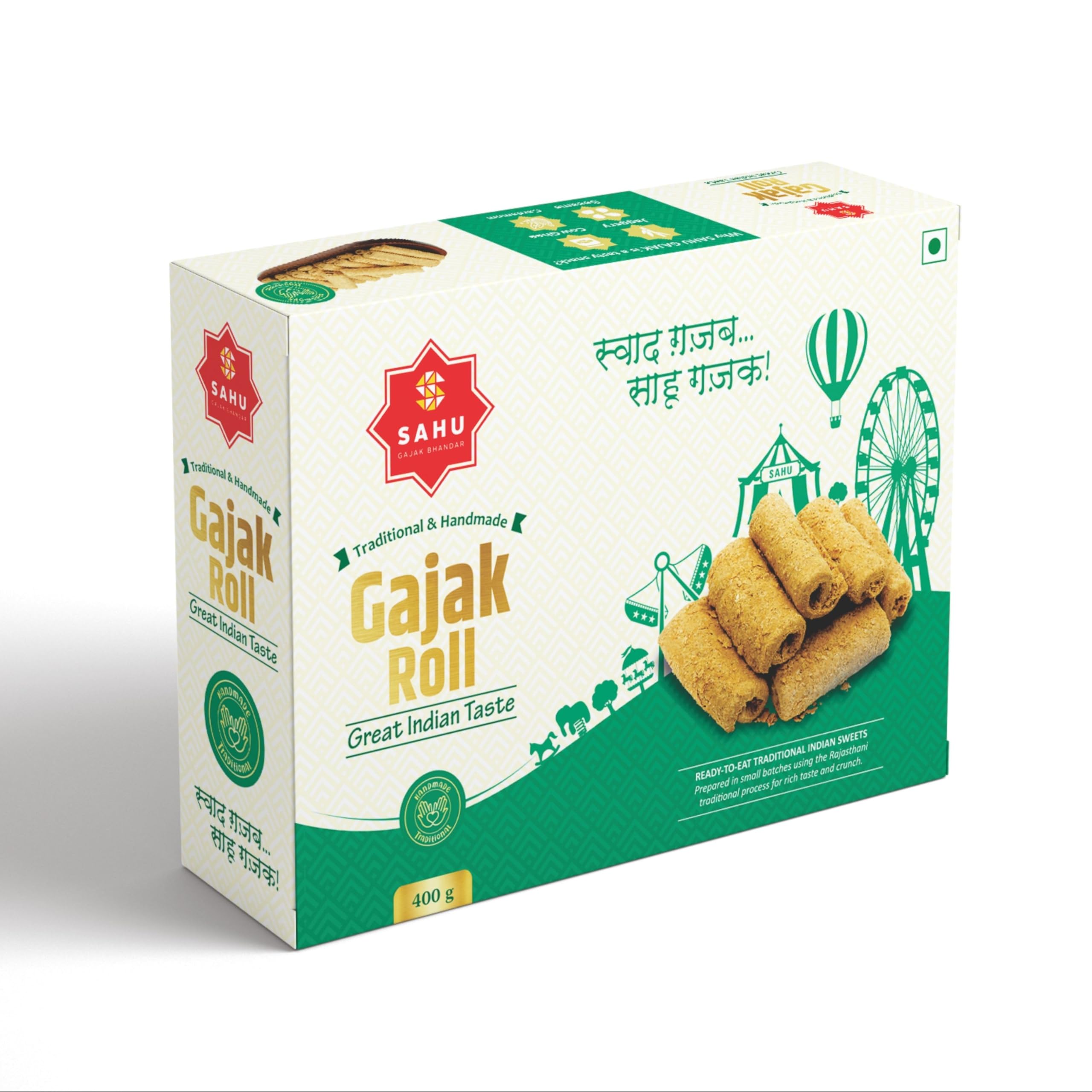SAHU GAJAK BHANDAR Rajasthani Homemade Khasta Gajjak Roll 400g | Healthy Til Gud Gazzak Snacks | Ghajak | Ghazak Sweets | Jaggery Gazak | Sesame Chikki | No Added Preservatives and Colours