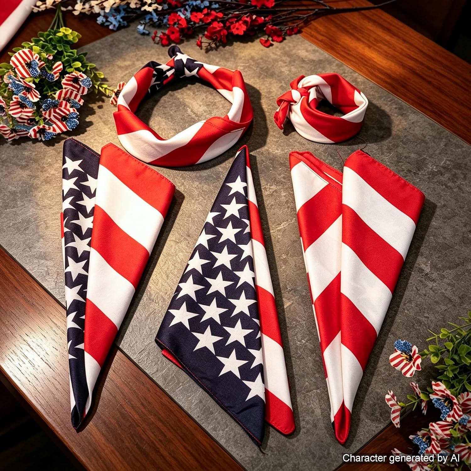American Flag Patriotic Bandana 21 x 21 Inch Polyester Head Scarf USA Flag Scarf for 4th of July Sports Events