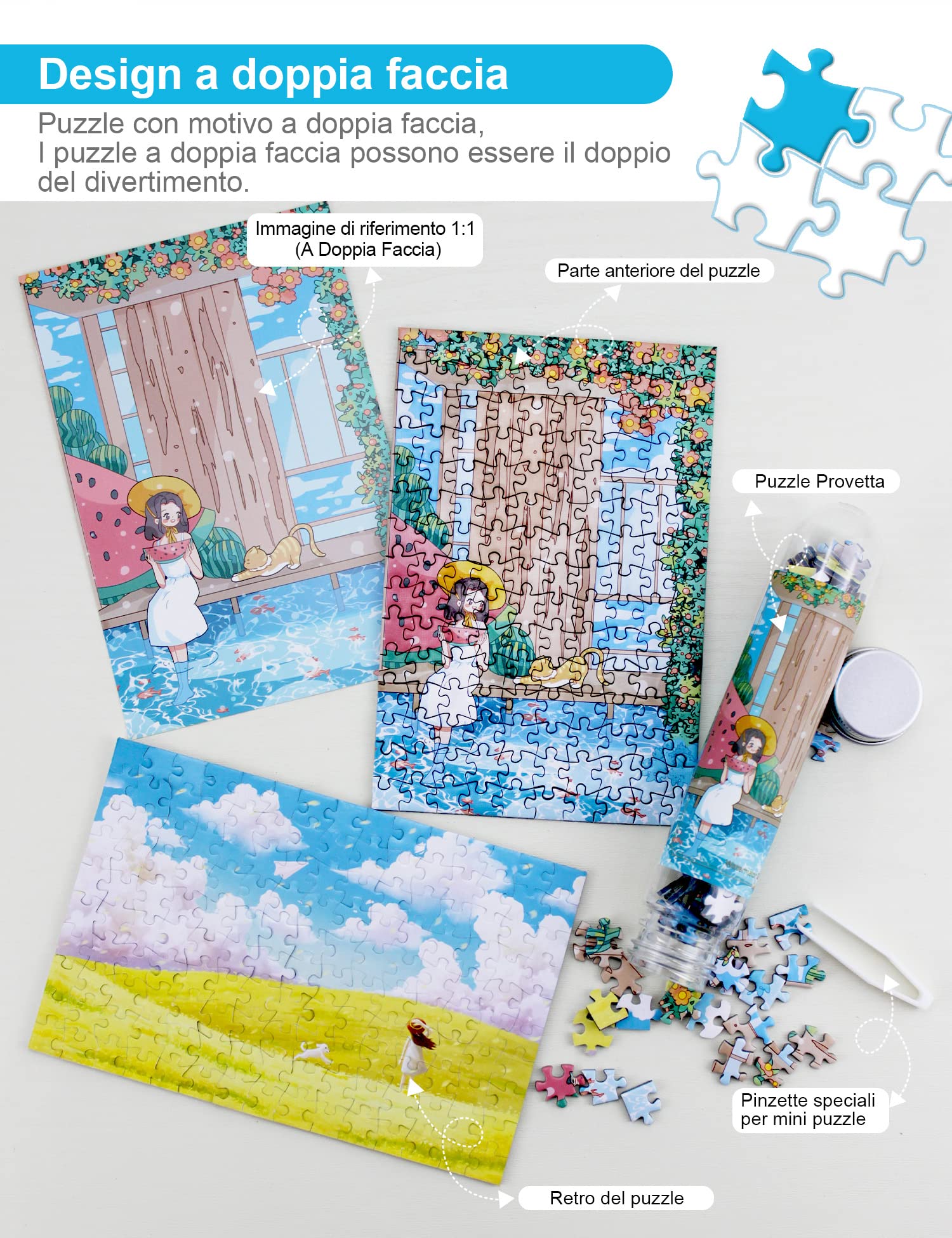 Mini puzzle per adulti (4 confezioni) Puzzle da 150 pezzi con progetto di riferimento, micro puzzle, viene fornito con pinzette per piccoli puzzle e risparmio di puzzle, adatto come regalo