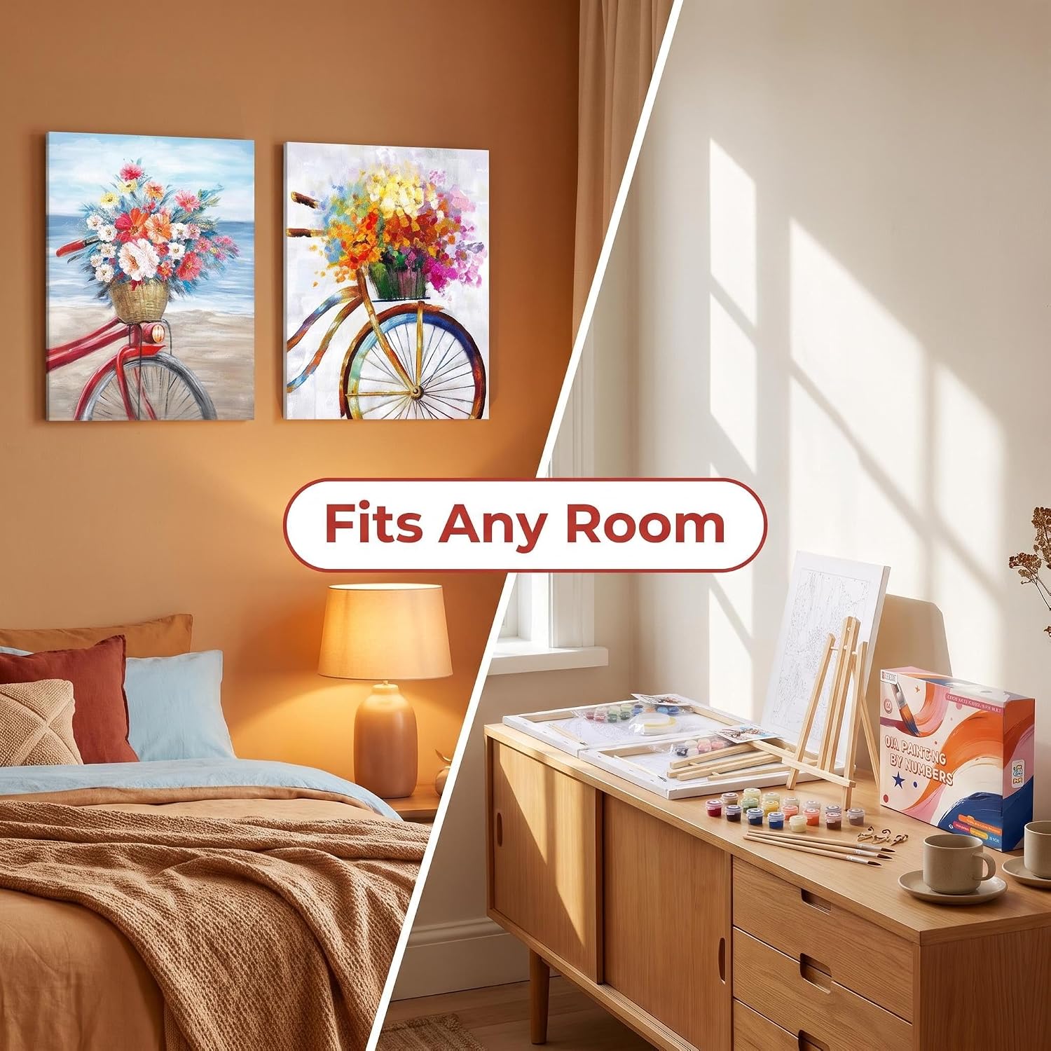 OLDEGG 2pack Bicycle FLowes Framed Paint by Numbers Kit for Adults 12x16