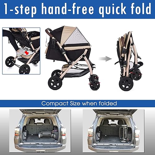 Miniatura 5 de HPZ Pet Rover XL - Cochecito de viaje extra largo de alta calidad para perros, gatos y mascotas para mascotas pequeñas, medianas y grandes (Taupe 2