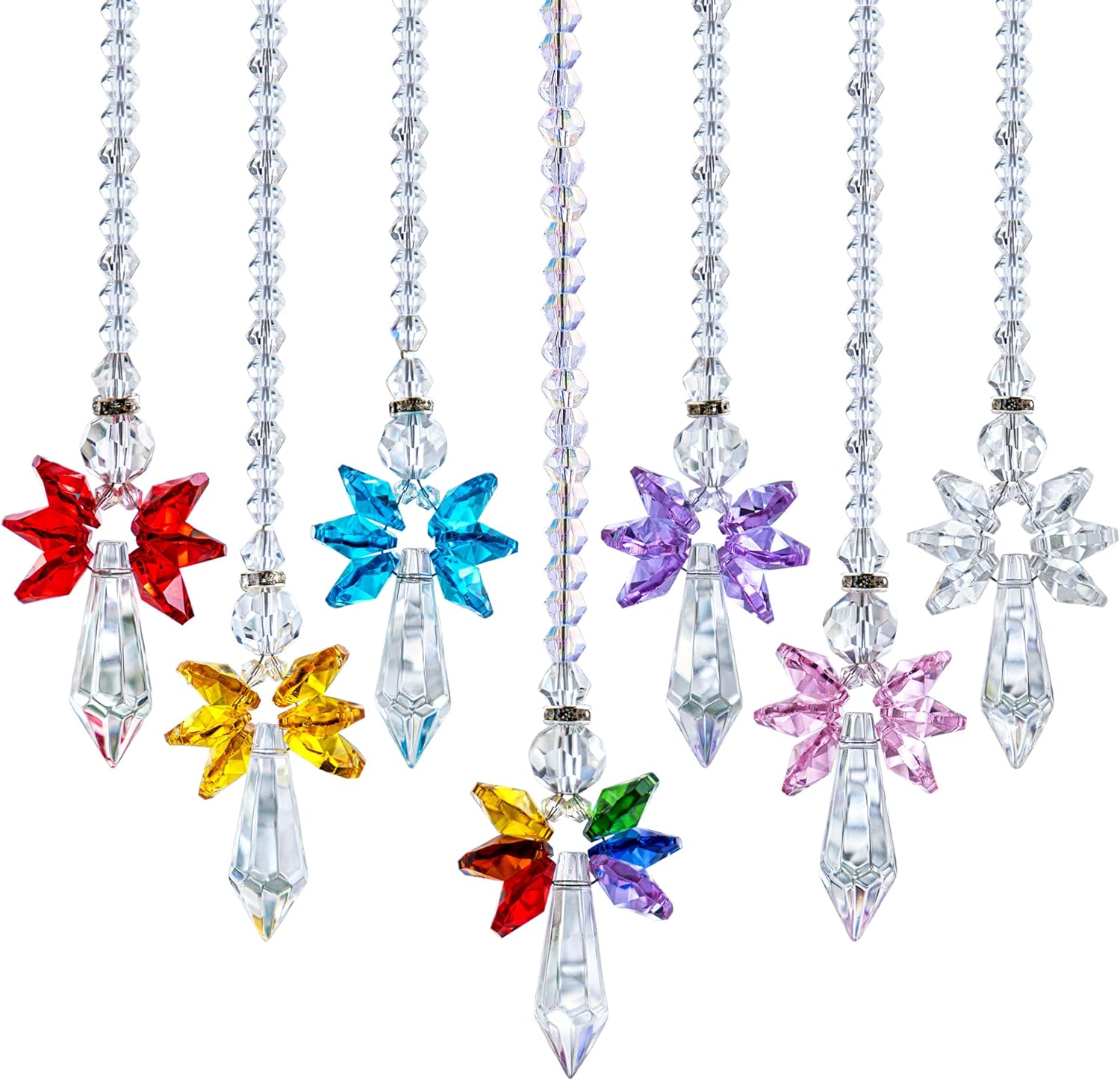 7pcs Rainbow Guardian Angel Crystal Suncatcher and 5" Hanging Gazing Balls for Ornament Friendship Balls Witch Ball