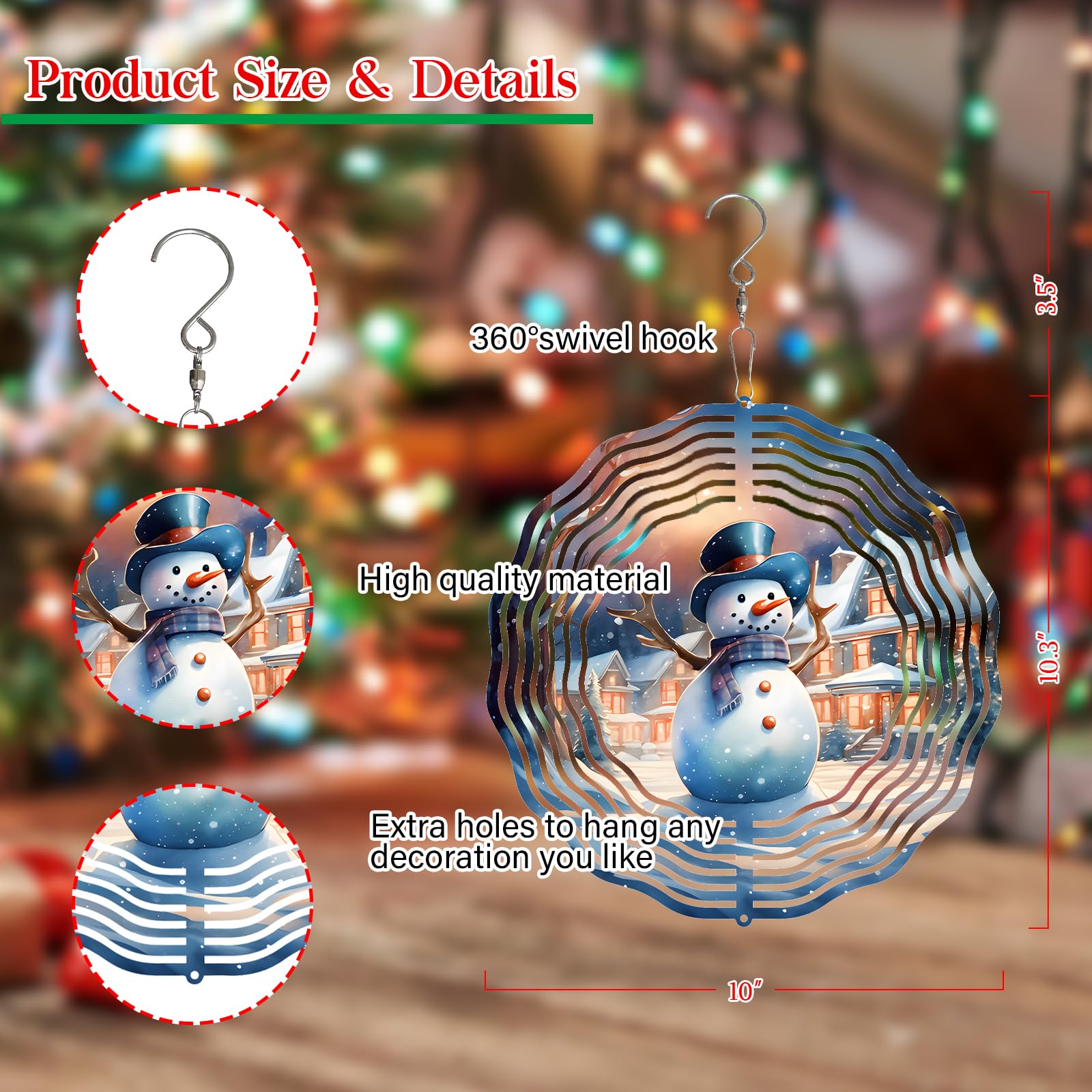 Snowman Christmas Wind Spinners for Yard and Garden 3D Stainless Steel Wind Spinner Unique Gift Outdoor Wind Spinner 10 inch 3D Xmas Wind Sculptures