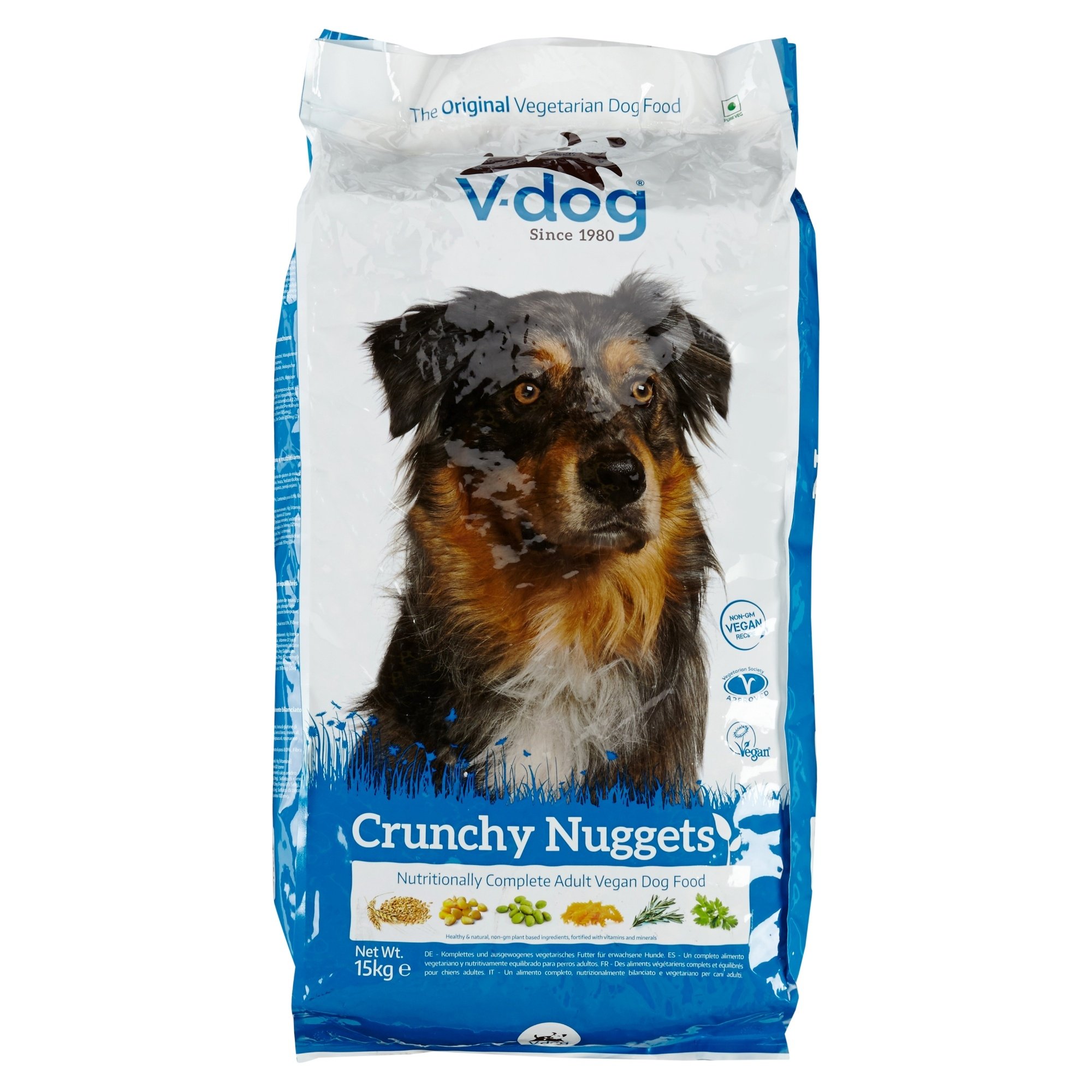 VDog Vegan Dog Food. Complete dry dog food. Crunchy Nuggets nongm