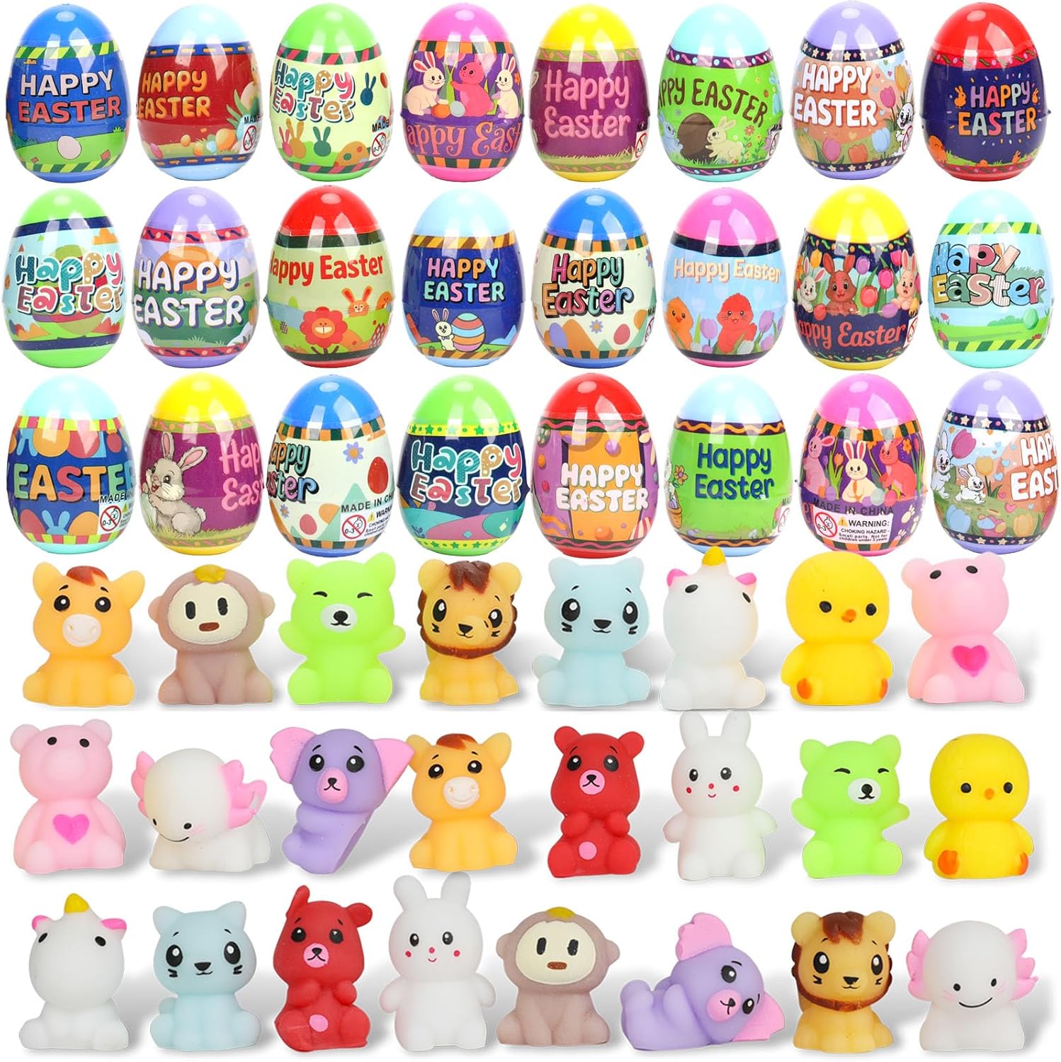 24 Pack Easter Eggs with Cute Animal Squishy Toys Inside,Prefilled Eggs for Kids Boys Girls Easter Basket Stuffers,Party Favor,Egg Hunt
