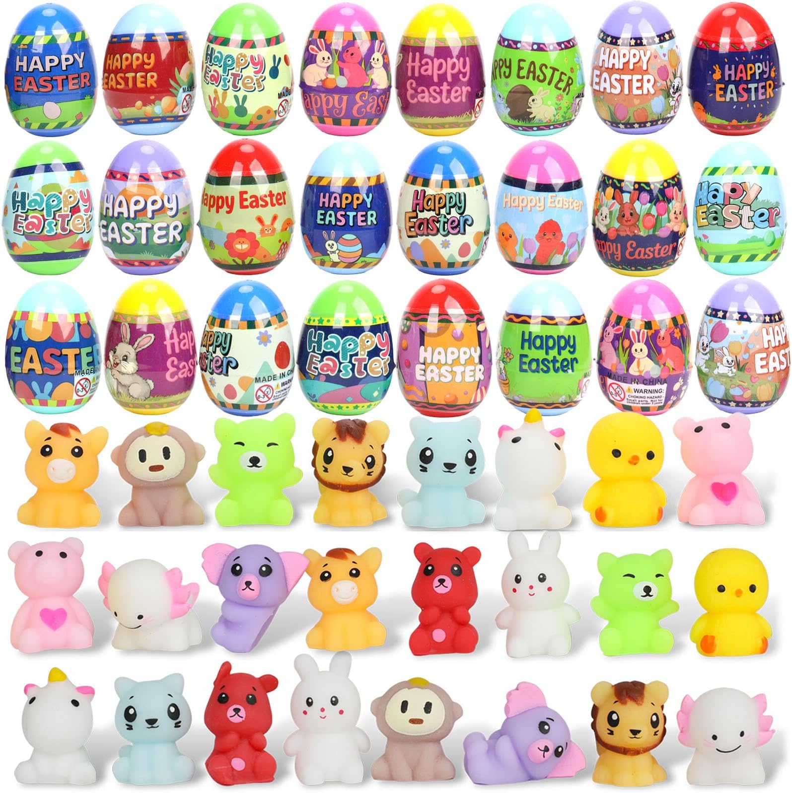 24 Pack Easter Eggs with Cute Animal Squishy Toys Inside,Prefilled Eggs for Kids Boys Girls Easter Basket Stuffers,Party Favor,Egg Hunt