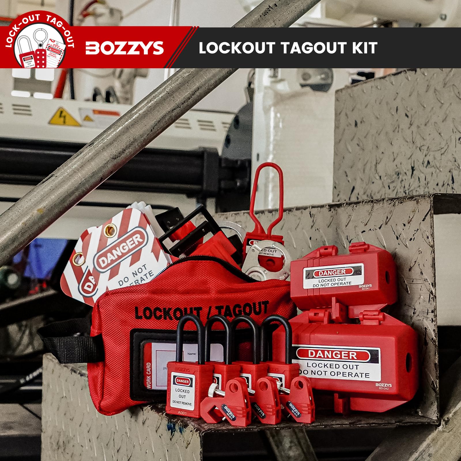 Kit de etiquetado de bloqueo, cerraduras Loto para kits de etiquetado de bloqueo de interruptor, cumple con la normativa OSHA (BD-ZTI KIT2-26 unidades)