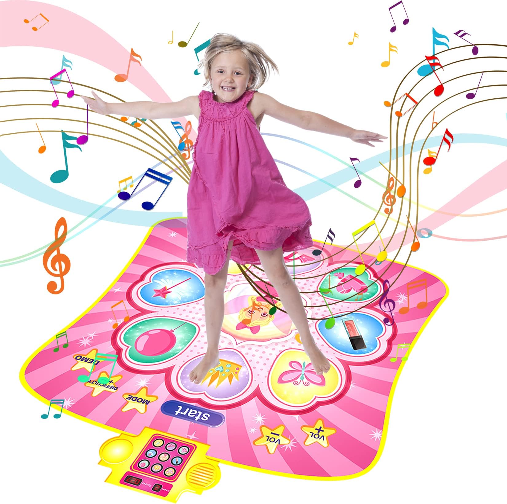 Dance Mat Girls Toys 3-10 - Dancing Pad Game with 8 Modes - Christmas Birthday Gifts for 4 5 6 7 8 9 Year Old Girl Kids Toy Age 3-9 Pink