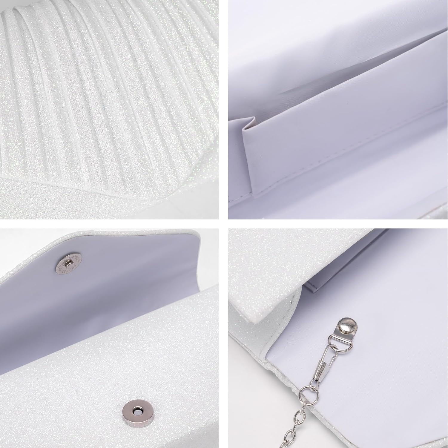 Larcenciel White Clutch Purse for Women, Elegant Pleated Evening Bags with Chain Strap, Sparkly Green Sequin Envelope Clutch Bag, Formal Shoulder Handbag for Wedding, Party, Prom, Cocktail, Date Night - Image 5