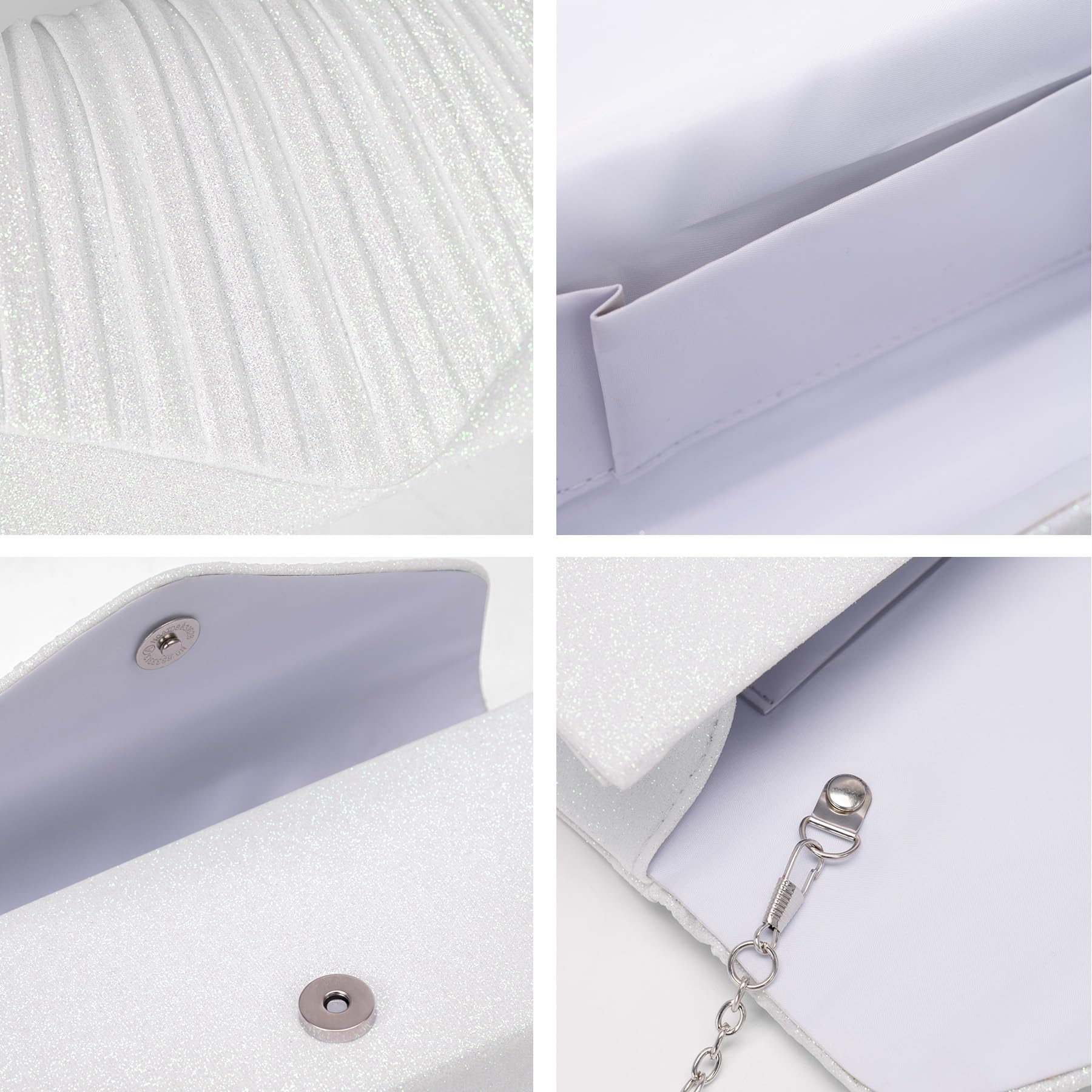 Larcenciel Clutch biała, błyszcząca torba ze zdejmowanym łańcuszkiem, zielone cekiny, torebka wieczorowa, elegancka torebka crossbody, na bal noworoczny, święta, imprezy i wesele (22 x 5 x 11,5 cm