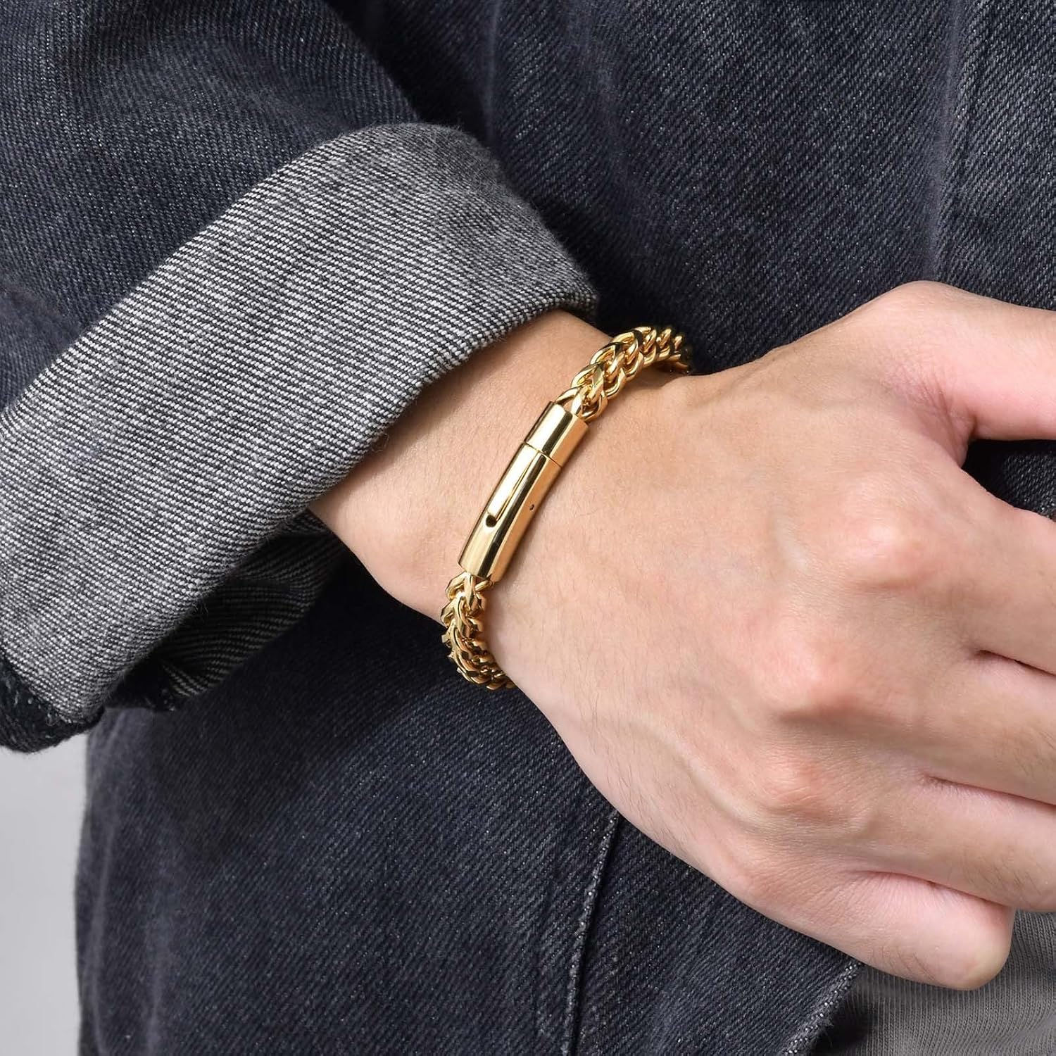 18K Gold Mesh Bracelet for Men and Women solid Cuban Bracelet Punk style Jewelry Father's/Mother's Day, Birthday, Christmas gifts