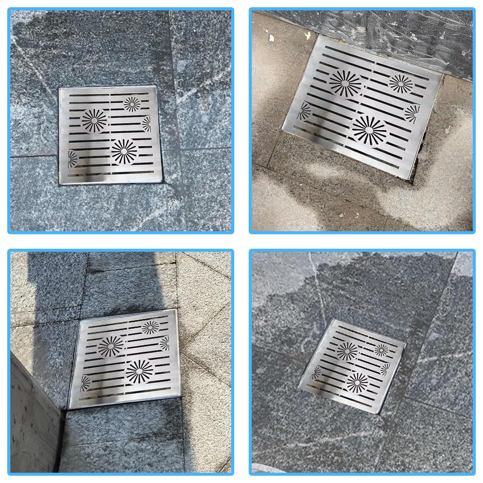 Chiusino Pozzetto a Canale Quadrato in Acciaio Inox, Pozzetto Giardino per Cortile, Garage, Fattoria, Patio, Marciapiede, Chiusino da 20x20 cm a 60x60 cm(40x40x3cm/16x16x1.2in)