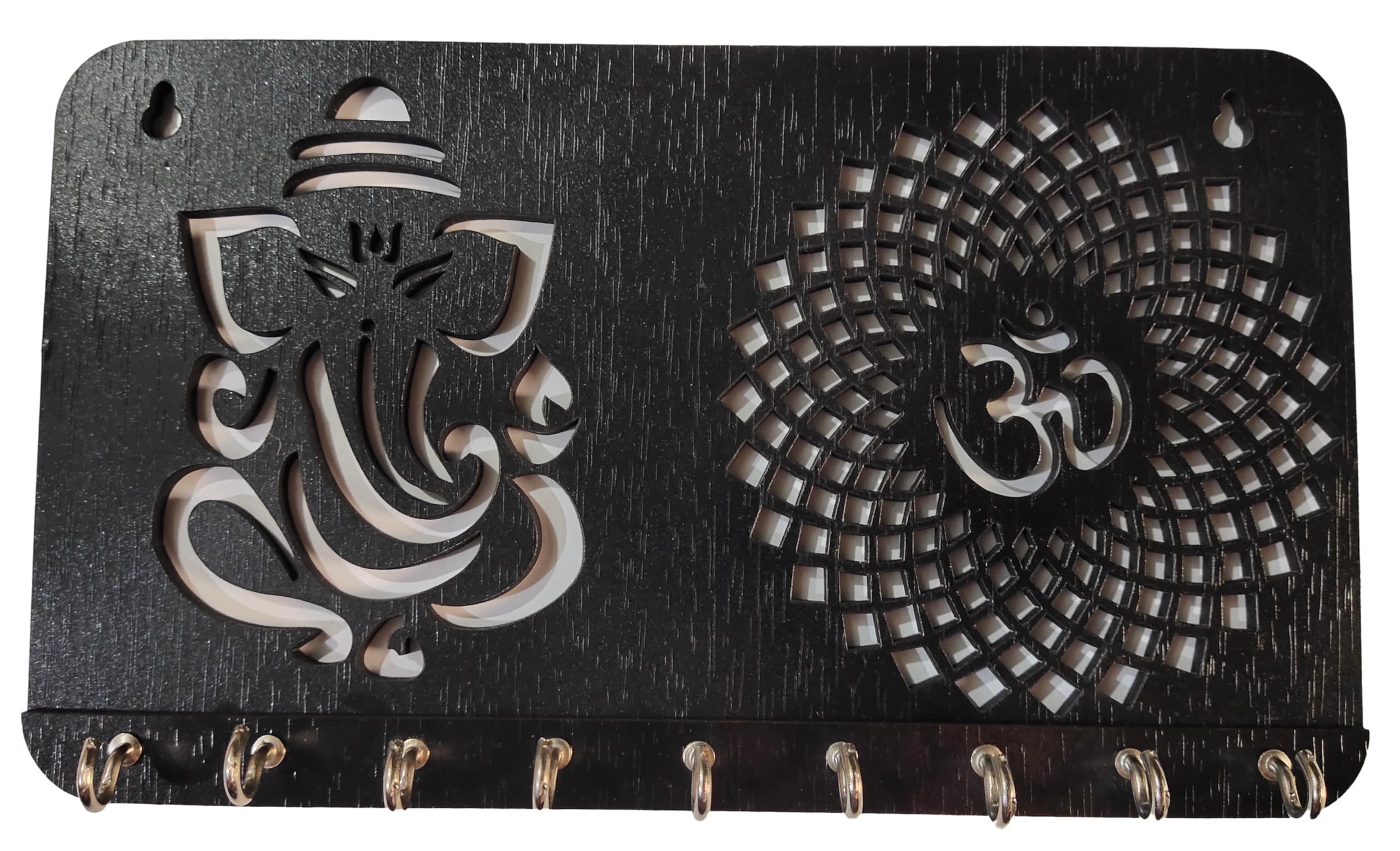 Ganesha Om Chakra Key Holder for Home Decor Items | Stylish Key Hanger Wall Mounted | Handicraft Key Chain Stand | Wooden Keychain Hangers for Office Decoration | Wood Keys Organizer