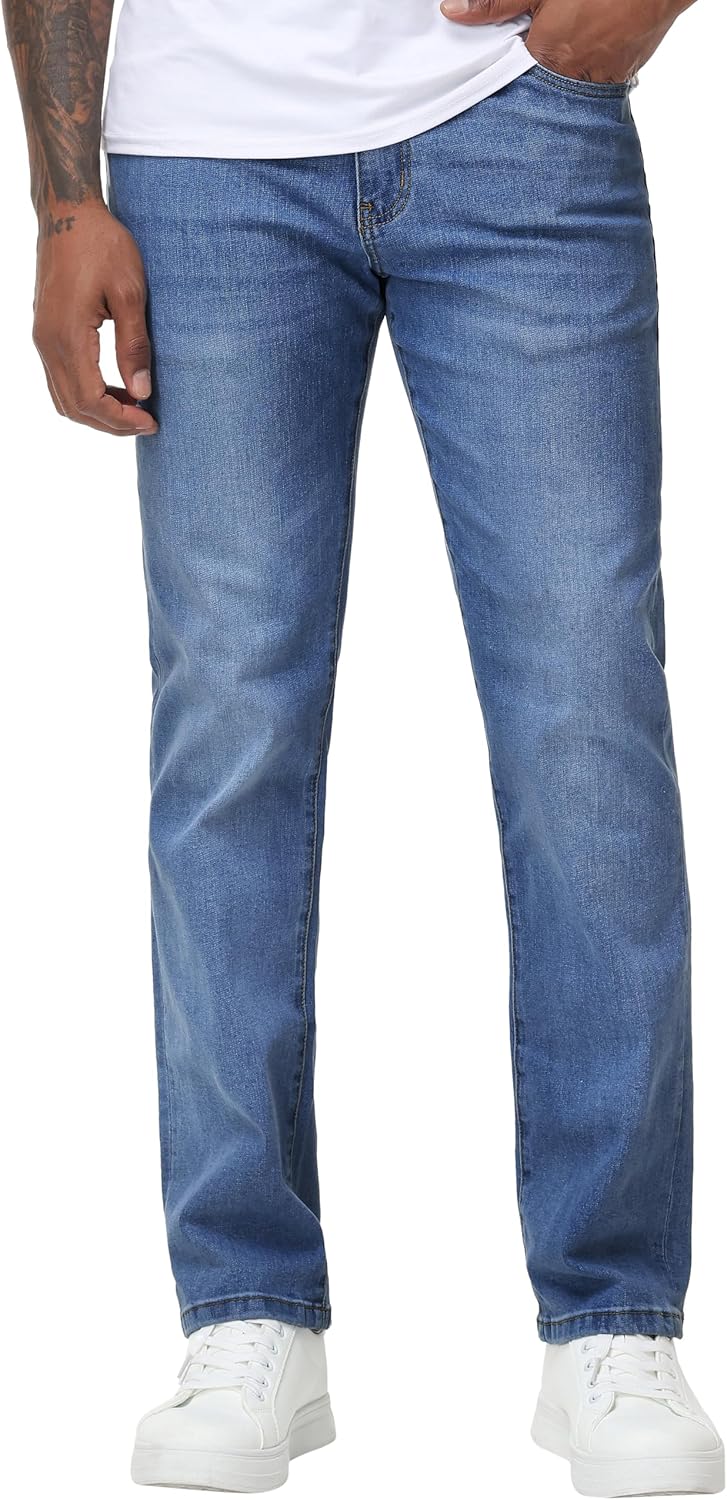Men's Regular Fit Straight-Leg Jeans - High-Stretch Cotton Fashion Comfort Flex Waist Denim Pants