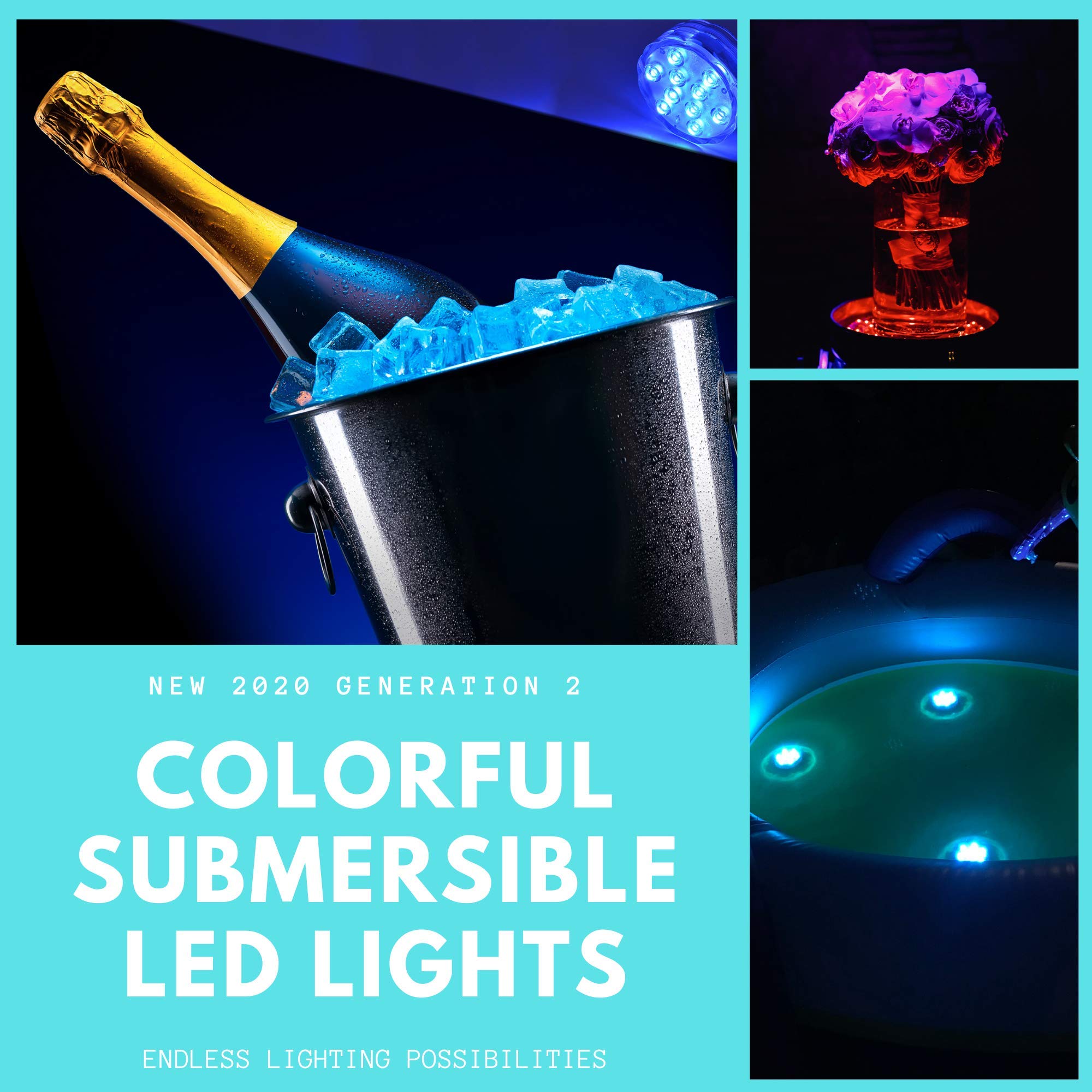Lot de 4 lampes LED pour piscine enterrée, lampes submersibles à piles avec télécommande - Magnétiques et à ventouse - 3 modes d'éclairage avec 16 couleurs et option minuterie