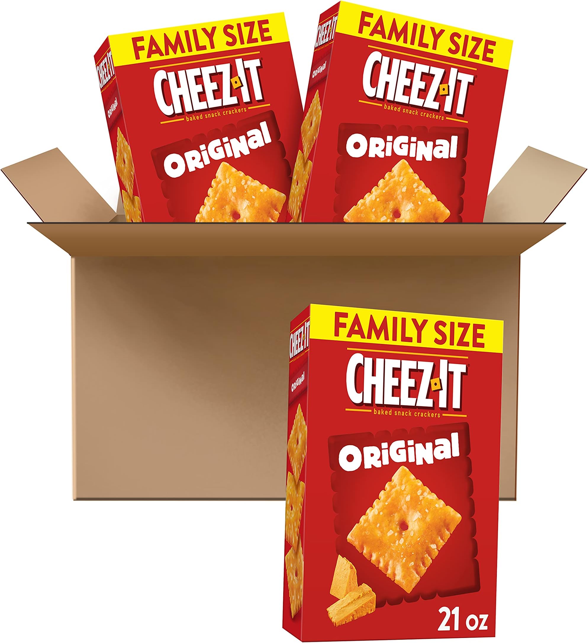 Cheez-It Baked Snack Cheese Crackers, Original, Family Size, 21 oz Box(Pack of 3) (2 case(21 oz Box(Pack of 3)))