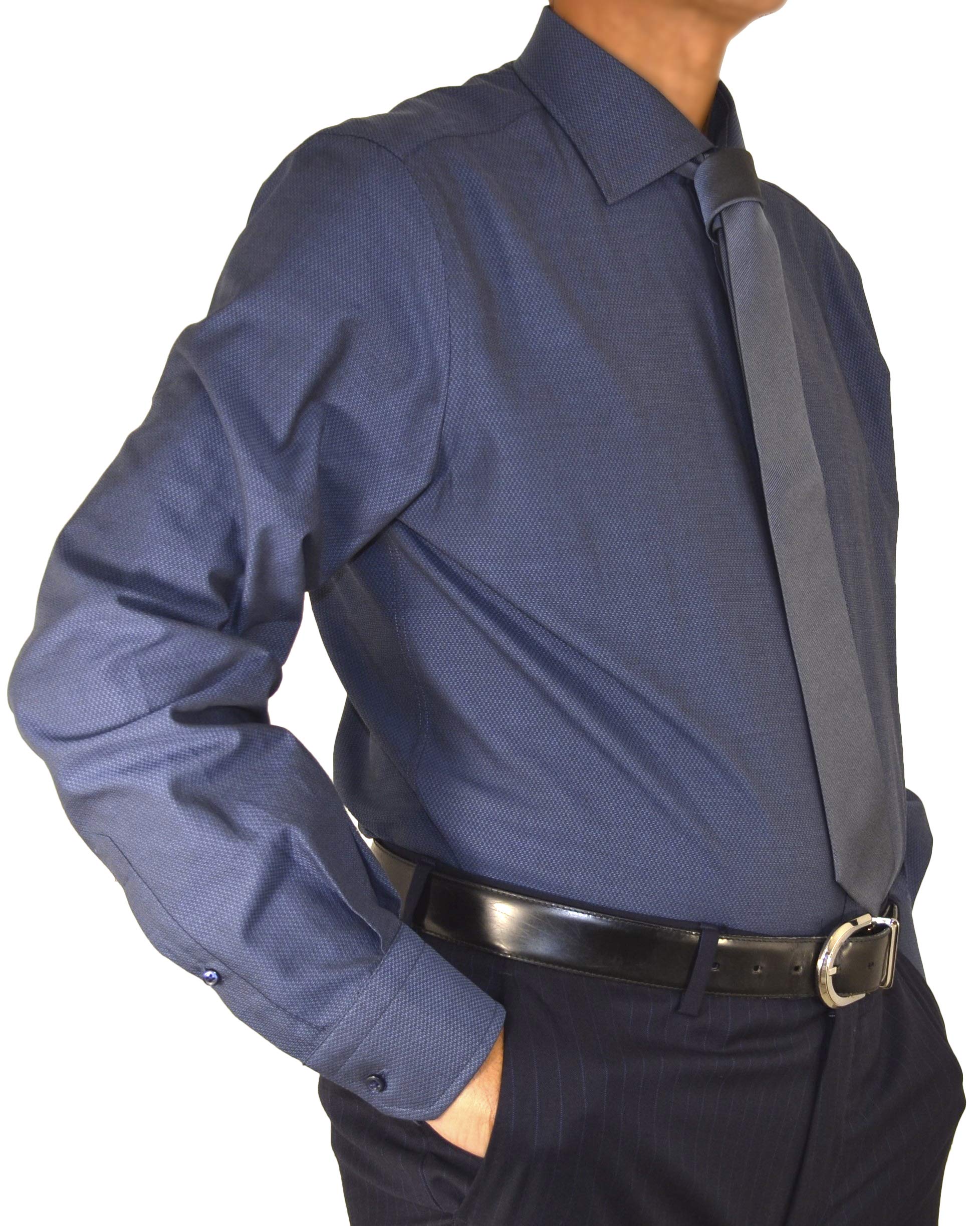 Joyful J24 Camicia Uomo 100% Cotone Regular Fit Dobby Blu Manica Lunga