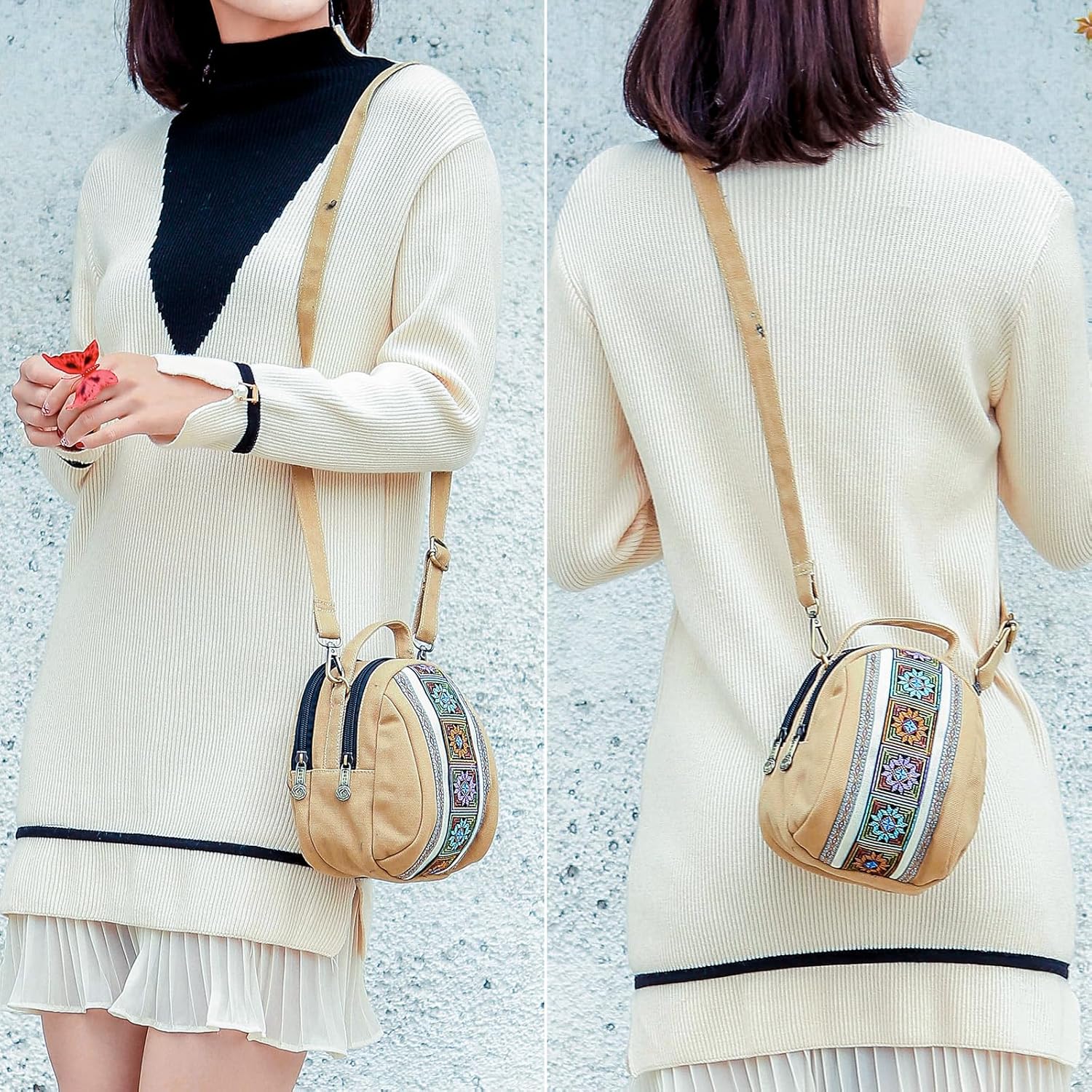 Goodhan Canvas Crossbody Bag Embroidered Cell phone Purse Small Handbag for Women, Yellow - Image 2