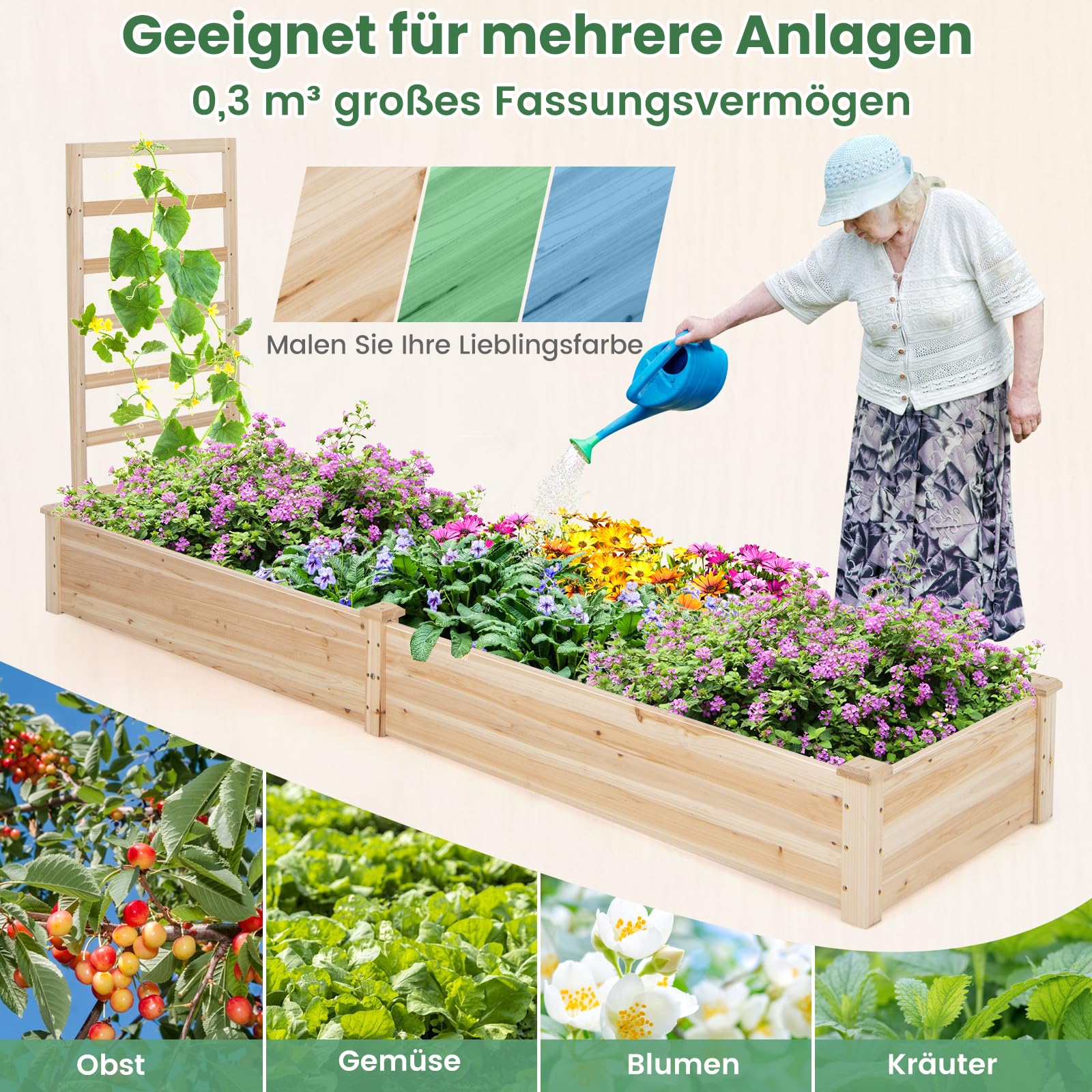 RELAX4LIFE Jardinera con enrejado, jardinera con enrejado, jardinera con ayuda para enredaderas, caja de madera, enrejado de jardín para plantas trepadoras, macizos de flores para jardín, natural (235
