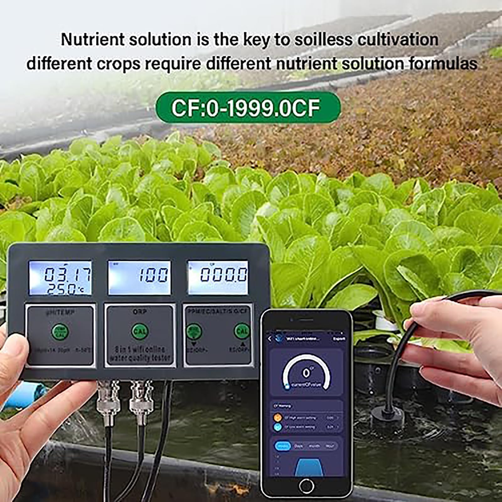Probador de calidad del agua 8 en 1, monitor inteligente para pH, TDS, EC, ORP, sal, temperatura con pantalla digital para acuarios, hidroponía, piscinas