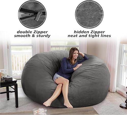 Miniatura 4 de Funda para puf gigante de 6 pies, suave y esponjoso de terciopelo holandés (sin relleno, solo cubierta), cómoda funda de puf de 6 pies, funda de