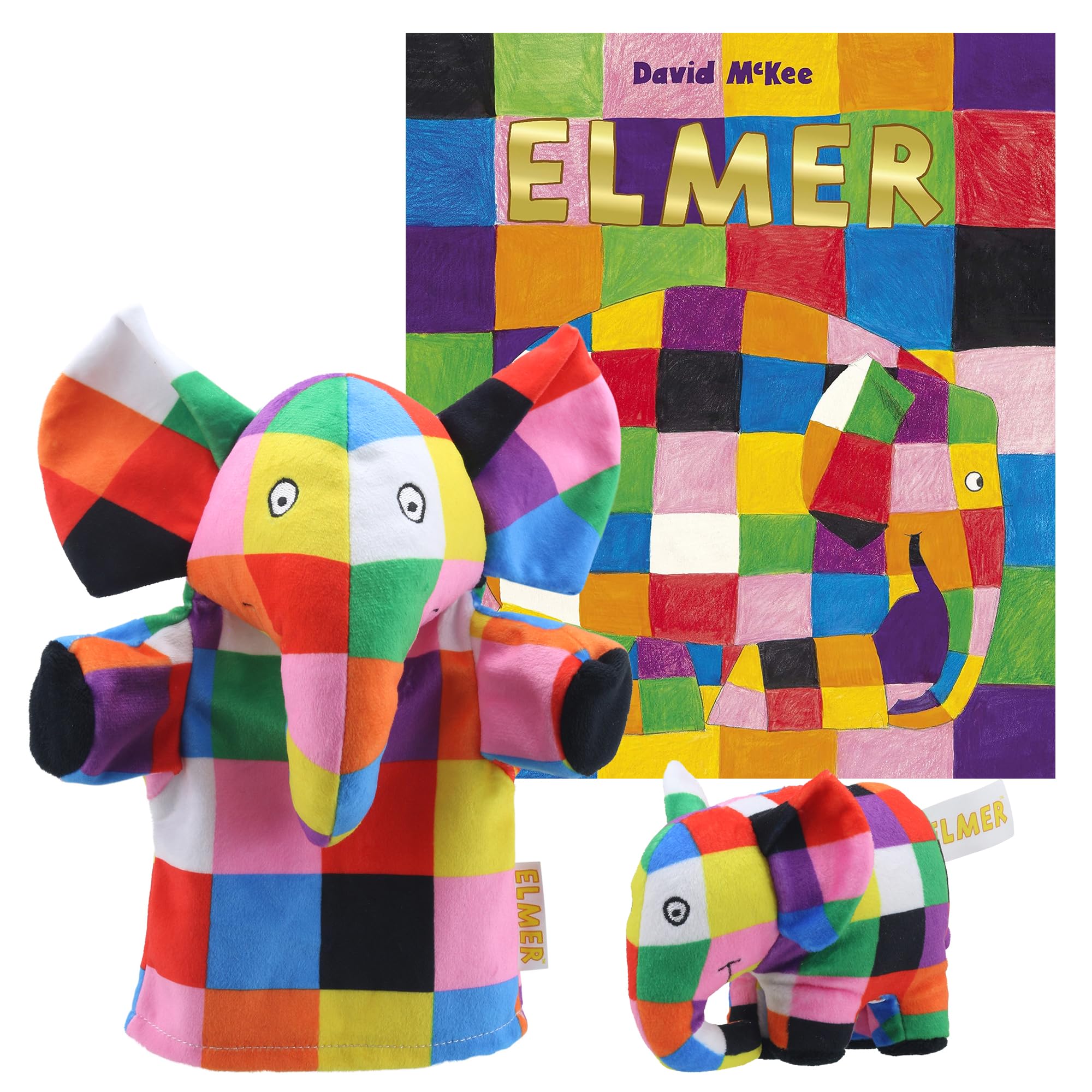 Elmer My First Puppet & Finger Puppet Set, Includes Book by David McKee - Perfect for interactive storytelling and creative play, ideal for young children to explore imagination and develop skills