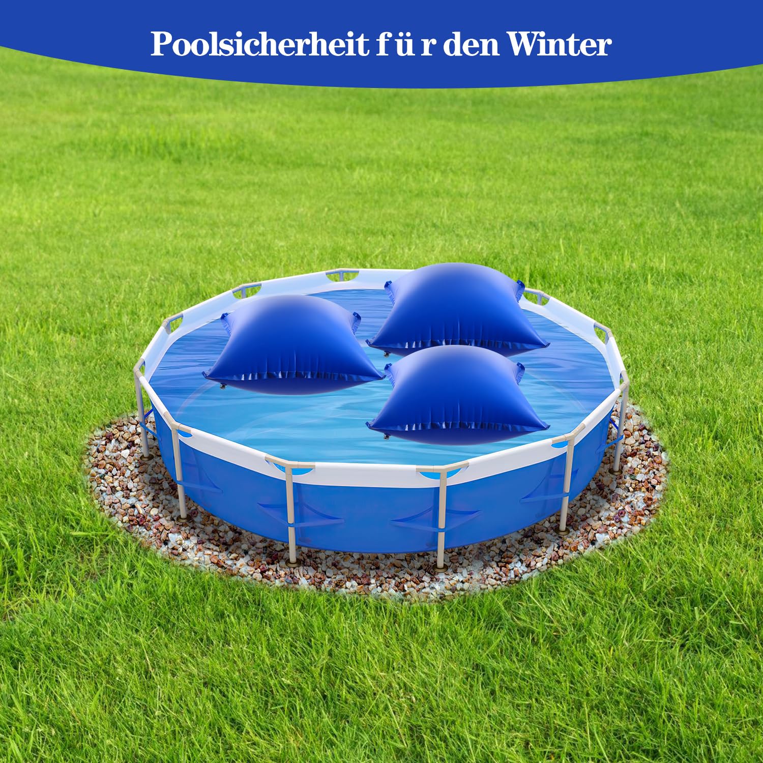 Cojín de piscina de invierno para piscina, cojín de aire de 120 x 120 cm, cojín de invierno con válvula de seguridad, con cuerda de 8 m para la mayoría de tipos, cojines de piscina, cojín