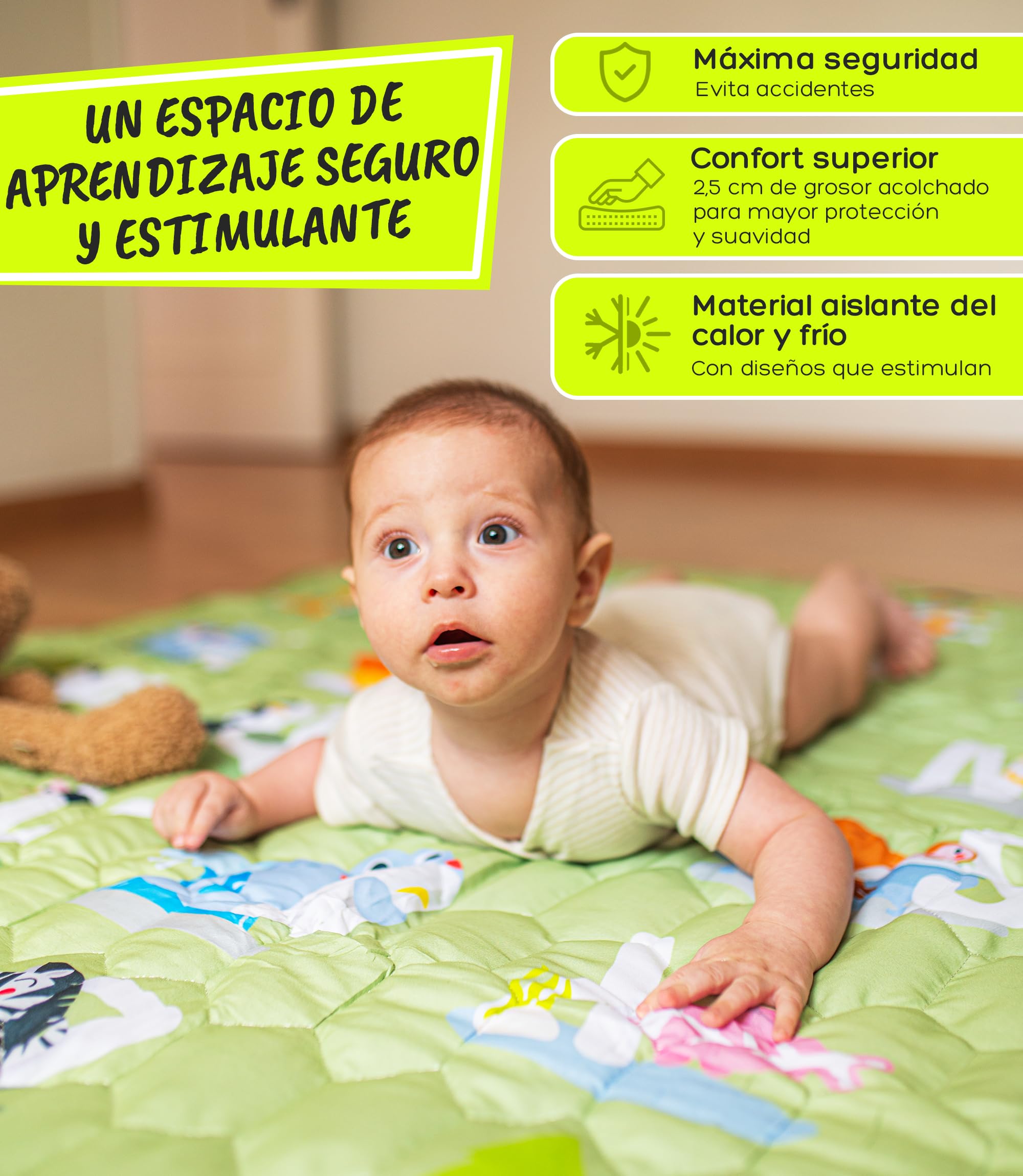 Baby Mat Padded Foldable Non-Slip and Washable 127 x 127 cm + 2 cm Thick, Play and Crawling for Floor - Image 2