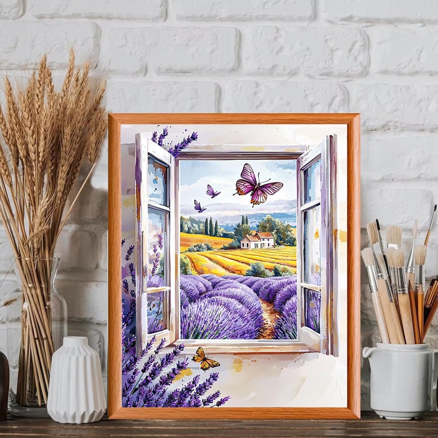 Schmetterling mit Lavendel Malen Nach Zahlen Erwachsene, 80x100cm c-387 | Malen nach Zahlen Erwachsene Leinwand Kit, DIY Handgemalt Ölgemälde Set mit 3-Pinseln und Acrylfarbe für Wanddeko,Ohne Rahmen