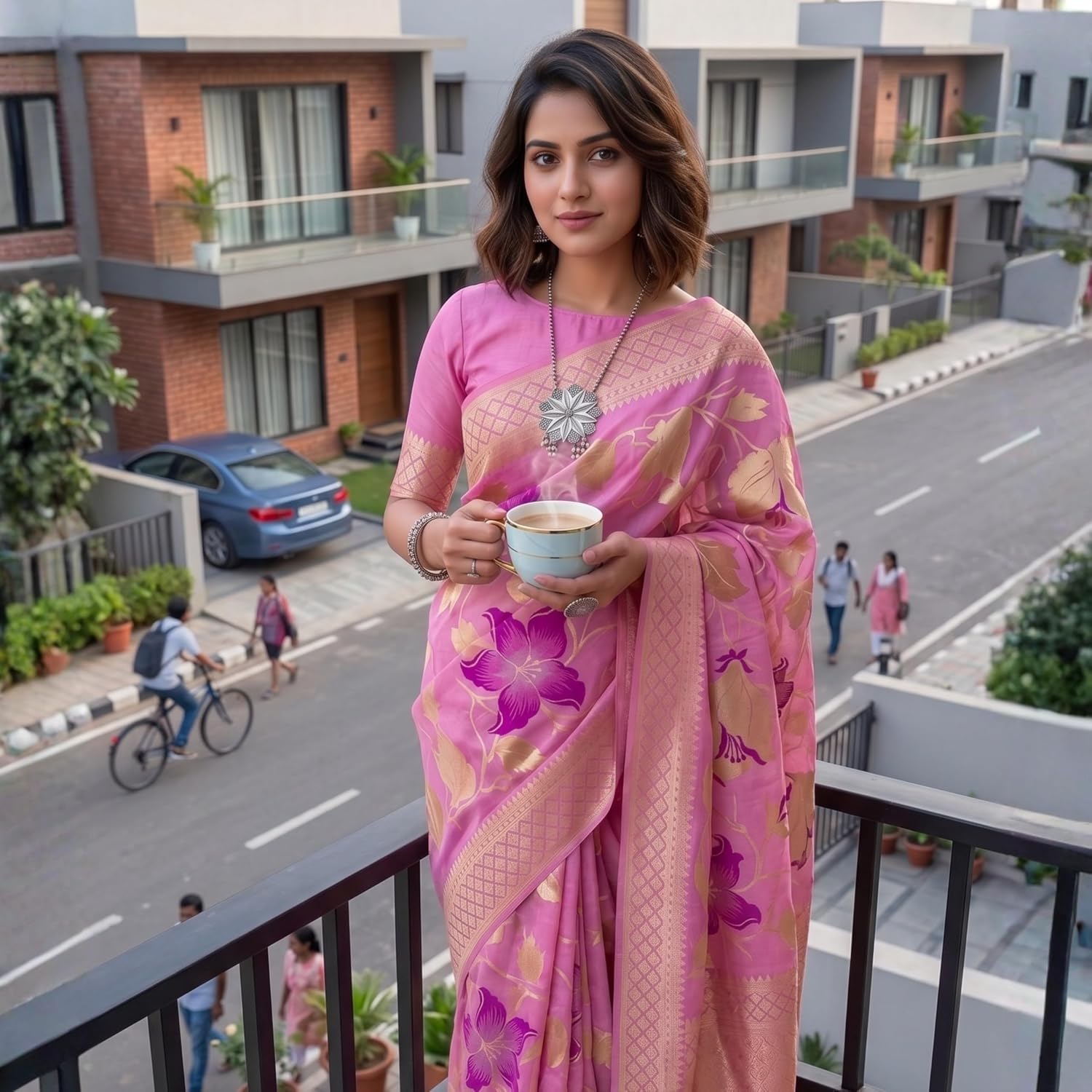 Women’s Kanjivaram Silk Patola Saree – 6 Yard Traditional Saree with Unstitched Blouse Piece, Ideal for Festive & Wedding Wear