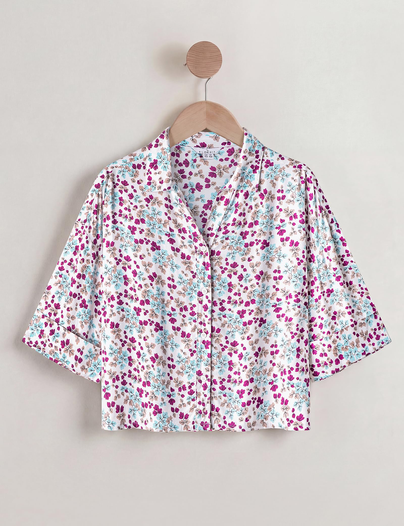 Camisa cuadrada con cuello cubano floral para mujer, ligera, de viscosa, holgada, de manga corta, elegante, para uso diario, Reino Unido
