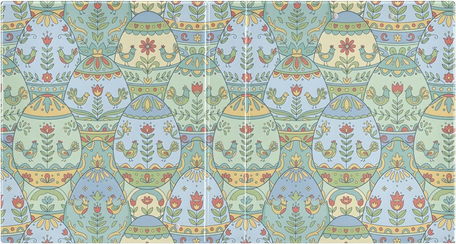 Happy Easter Eggs Design 3 Ring Binders, 1.5” Round Ring Binders with Clipboard - Letter Size, 3 Interior PVC Clear Pockets & Anti-Slip Clip for Office School Supplies, 2PCS