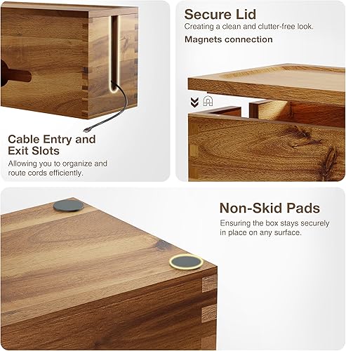 Miniatura 3 de Acacia - Caja grande de organización de cables, caja de cables de 15 pulgadas de largo, caja de regletas de alimentación para organizador de