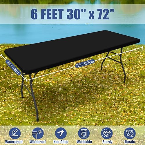 Miniatura 8 de Mantel rectangular de elastano de 6 pies, manteles elásticos ajustables para pícnic, funda de mesa de patio lavable para exteriores, campamento,