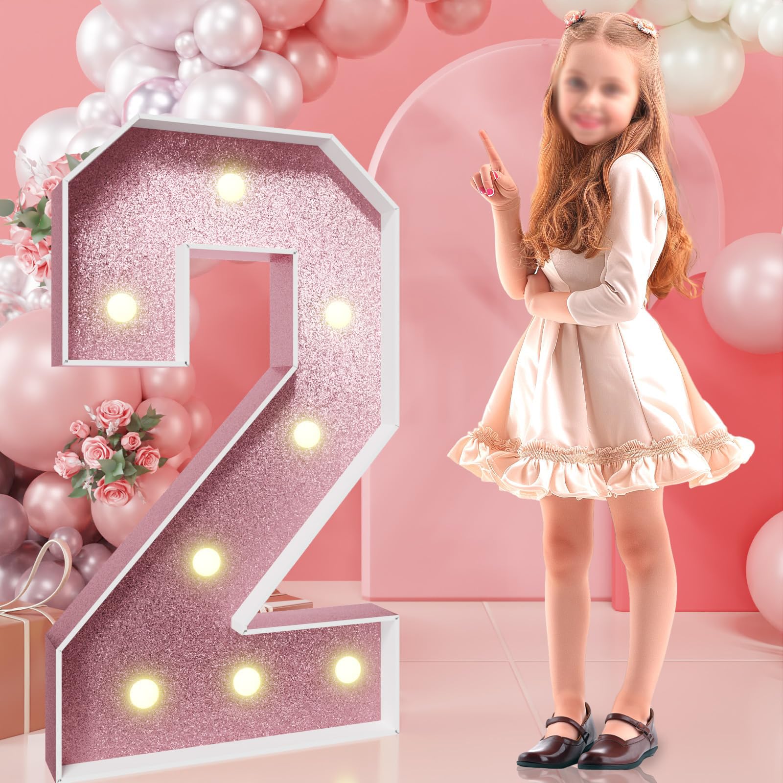 Luces Led Ccon Letras Color Rosa 0 A 9 DíGitos con Pilas para DecoracióN del Hogar Fiestas Bares Bodas CumpleañOs Navidad Regalo para NiñAs,100cm,2