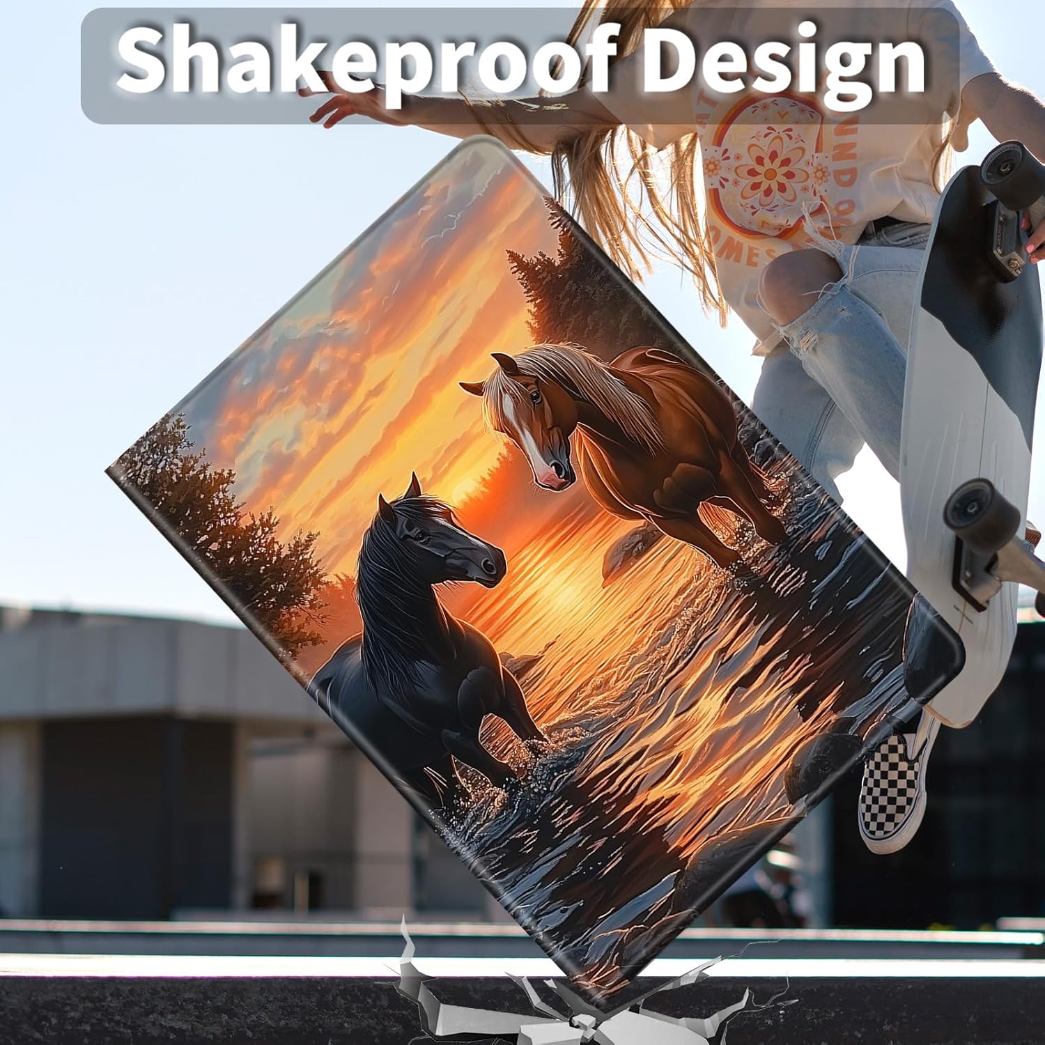 Case for Amazon Kindle Fire HD 10 and Fire HD 10 Plus 10.1" Tablet Case (13th/11th Generation 2023/2021 Release), Slim Fit PU Leather Cover with Auto Sleep/Wake - Oil Art Horse