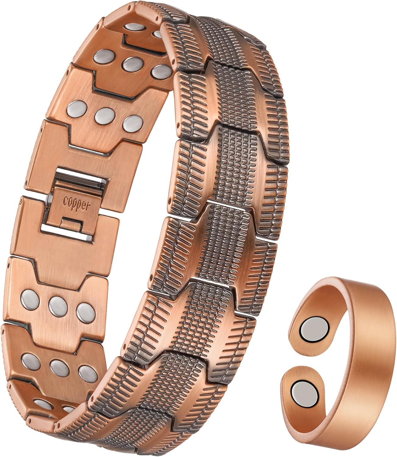 Copper Bracelet for Men, 3X Strength Magnetic Copper Bracelets for Men with 3500 Gauss Magnets, Adjustable Length with Sizing Tool