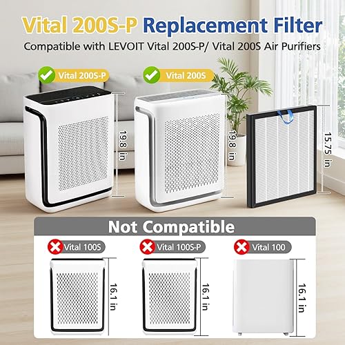 Miniatura 2 de Vital 200S - Filtro de repuesto compatible con purificadores de aire LEVOIT Vital 200S y Vital 200S-P, filtro de aire HEPA 3 en 1 y filtro de carbón