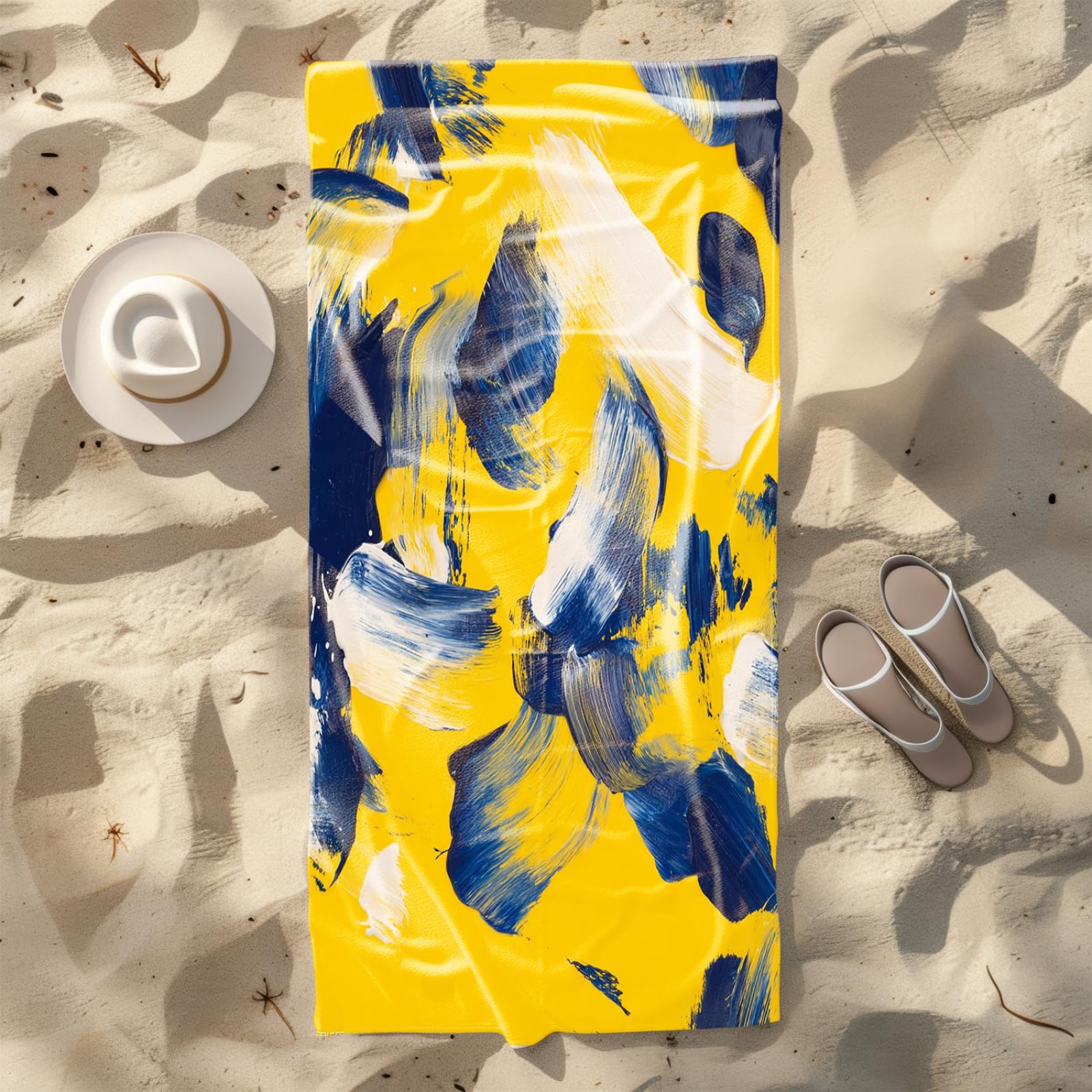 Generico Telo Mare Grande Astratto Giallo Blu | Microfibra Telo Mare Antisabbia Leggero Compatto Asciugatura Rapida Assorbente Per Piscina Bagno Lavabile Fino