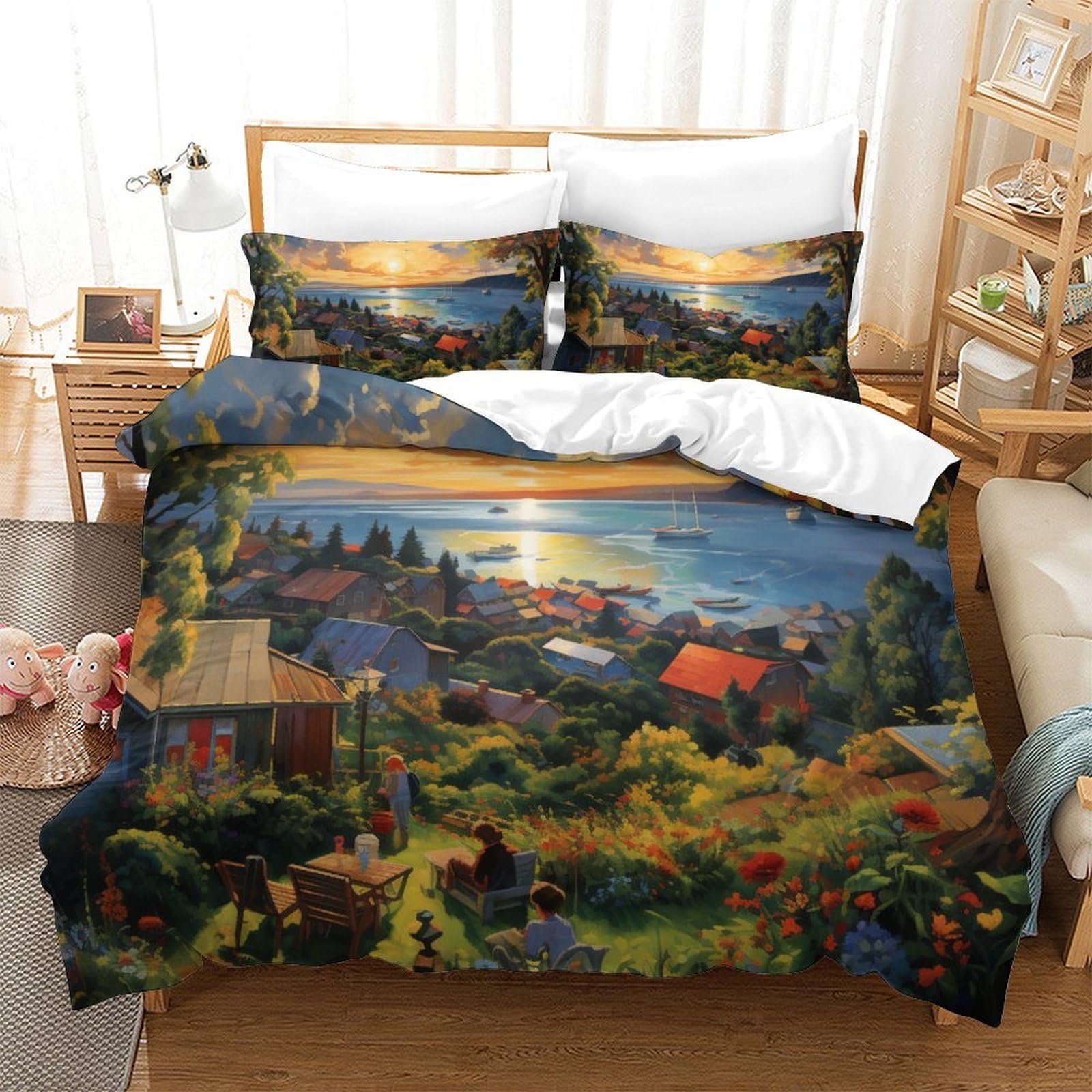 Housse de couette océan 3D 260x220 cm avec 2 taies pour grand lit