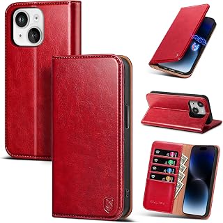 for iPhone 14 Wallet Case with Card Holder,Red