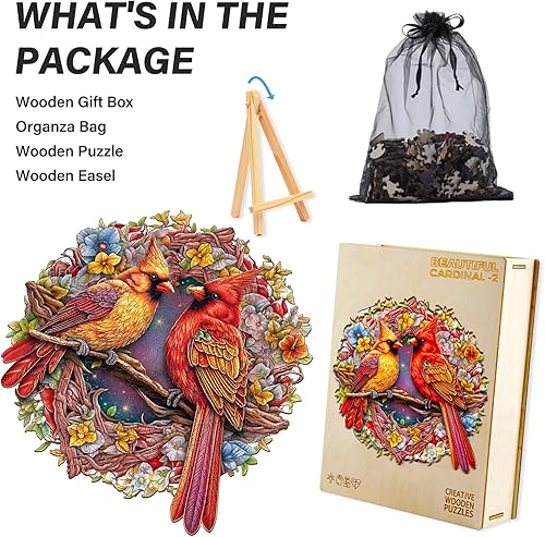 Miniatura 3 de Rompecabezas de madera para adultos, rompecabezas de madera cardenal con formas únicas de animales y caja de rompecabezas de madera, rompecabezas de