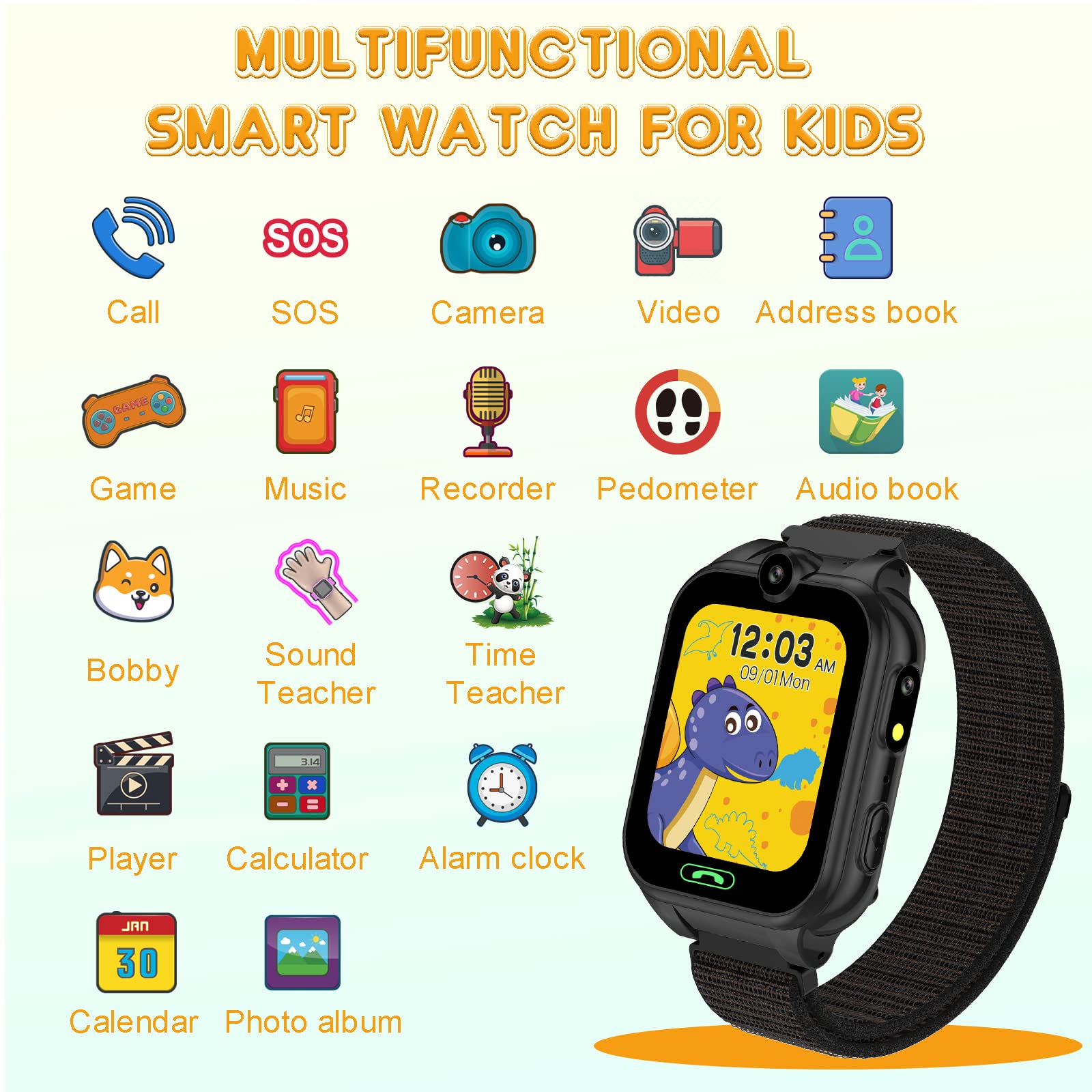 PTHTECHUS Smartwatch Kinder - 1.68'' Uhr Telefon für Mädchen Jungen mit Anruf, SOS, 18 Spiele, Musik, Kamera, Wecker, Taschenlampe, Kinderuhr Telefonieren Smart Watch Kids Geschenk
